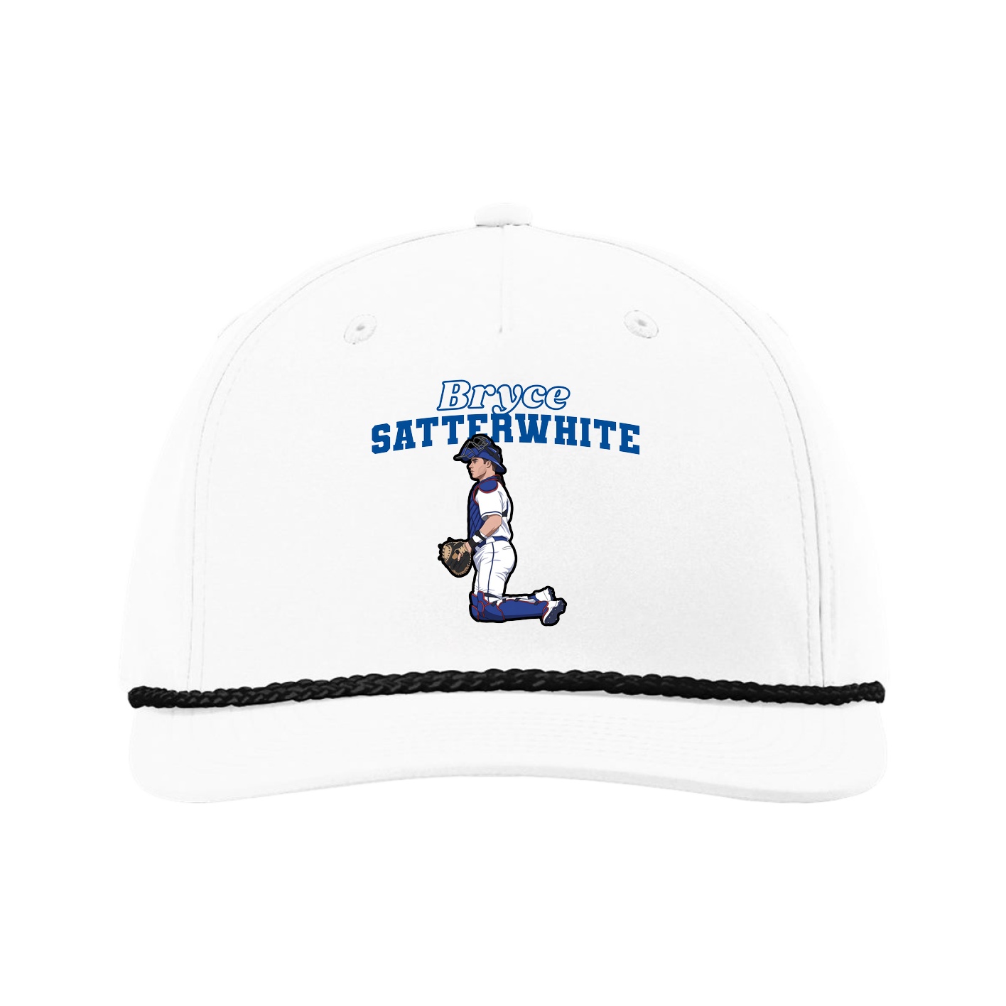 Five-Panel Classic Rope Cap — Name Arch in White