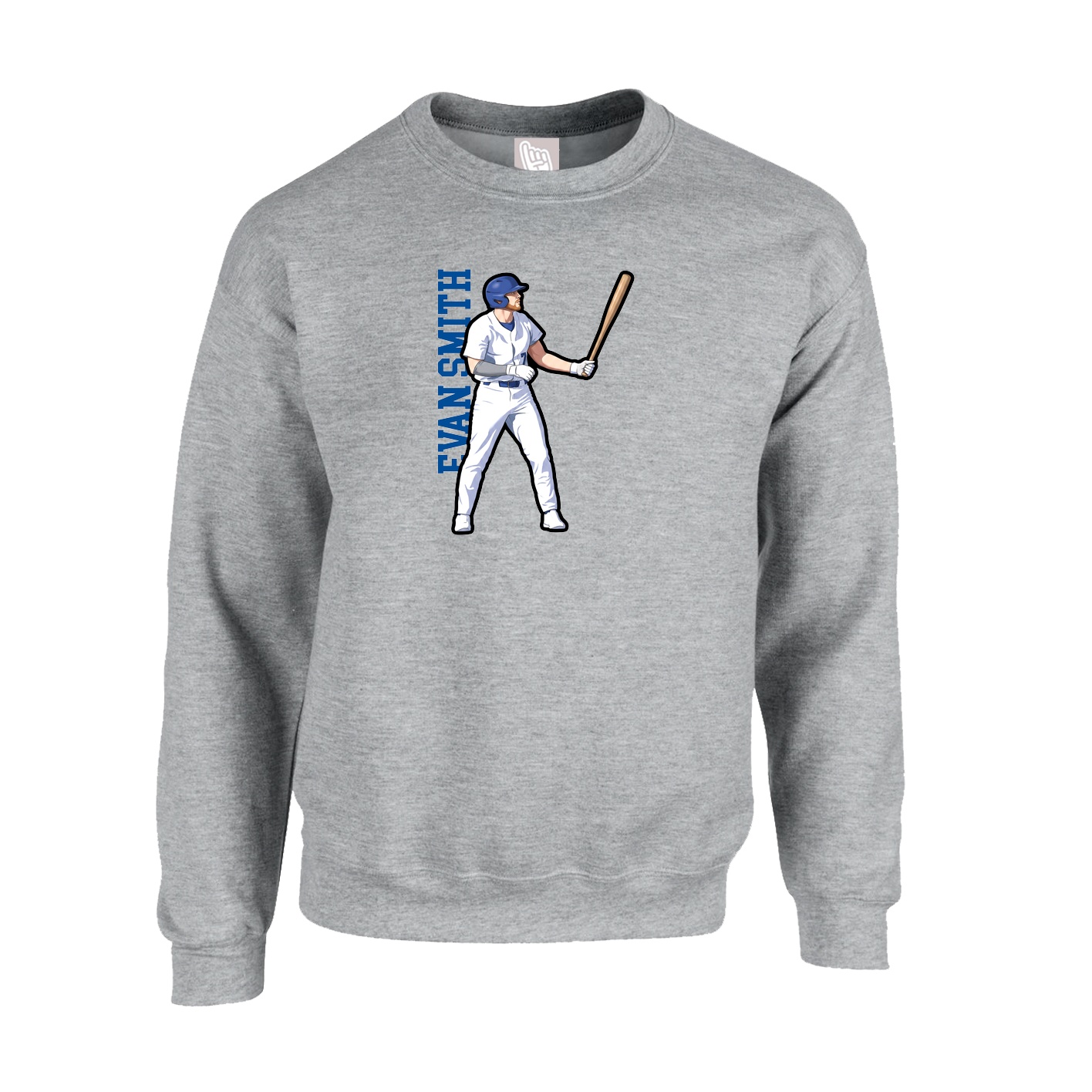 Fleece Crew — Name Vertical in Grey