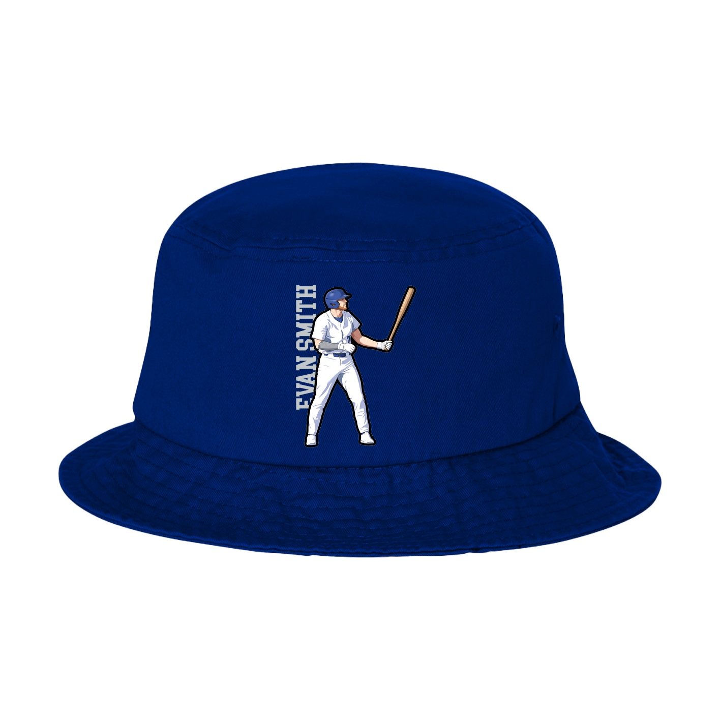 Bucket Cap — Name Vertical in Royal Blue