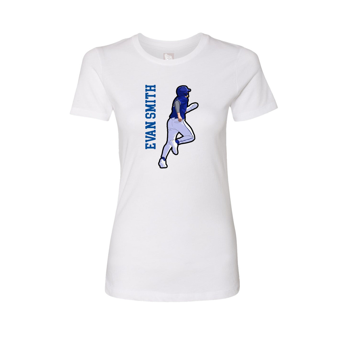 Fitted Women's Tee — Name Vertical in White
