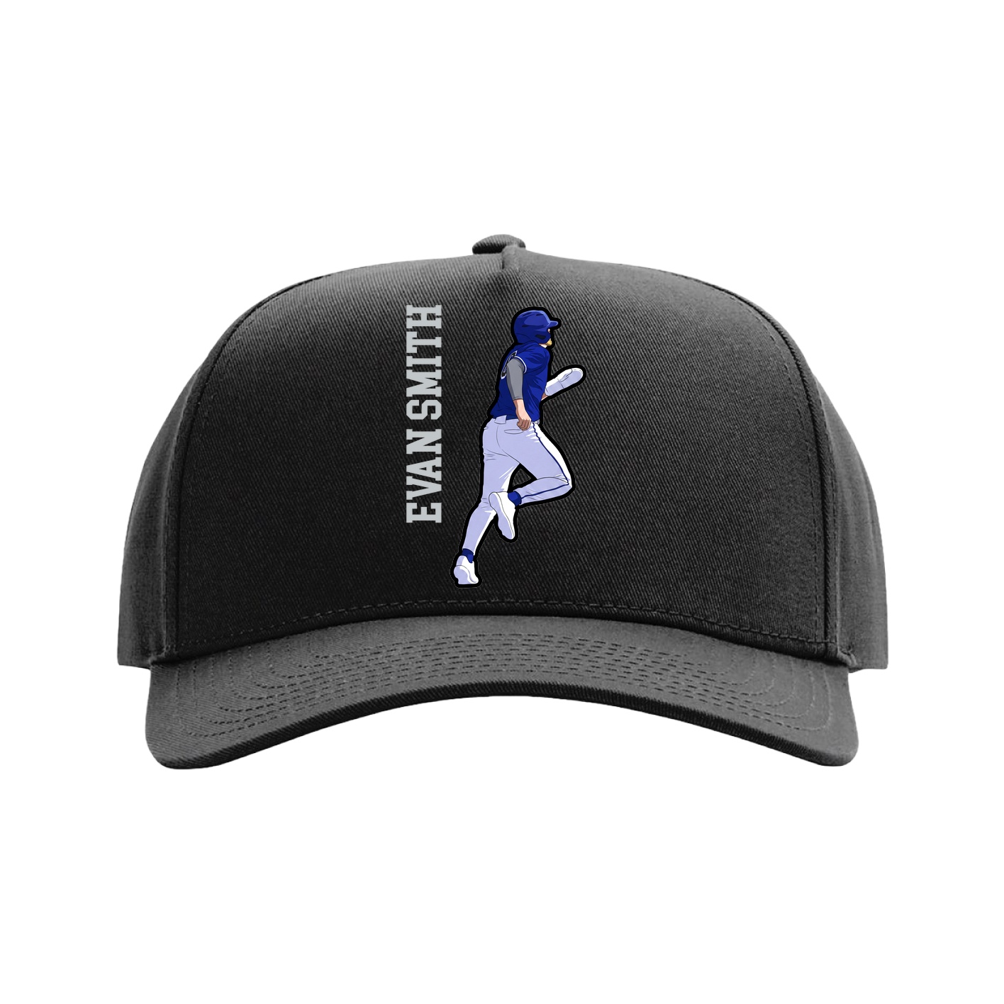 Full Fabric Five-Panel Champ Cap — Name Vertical in Black