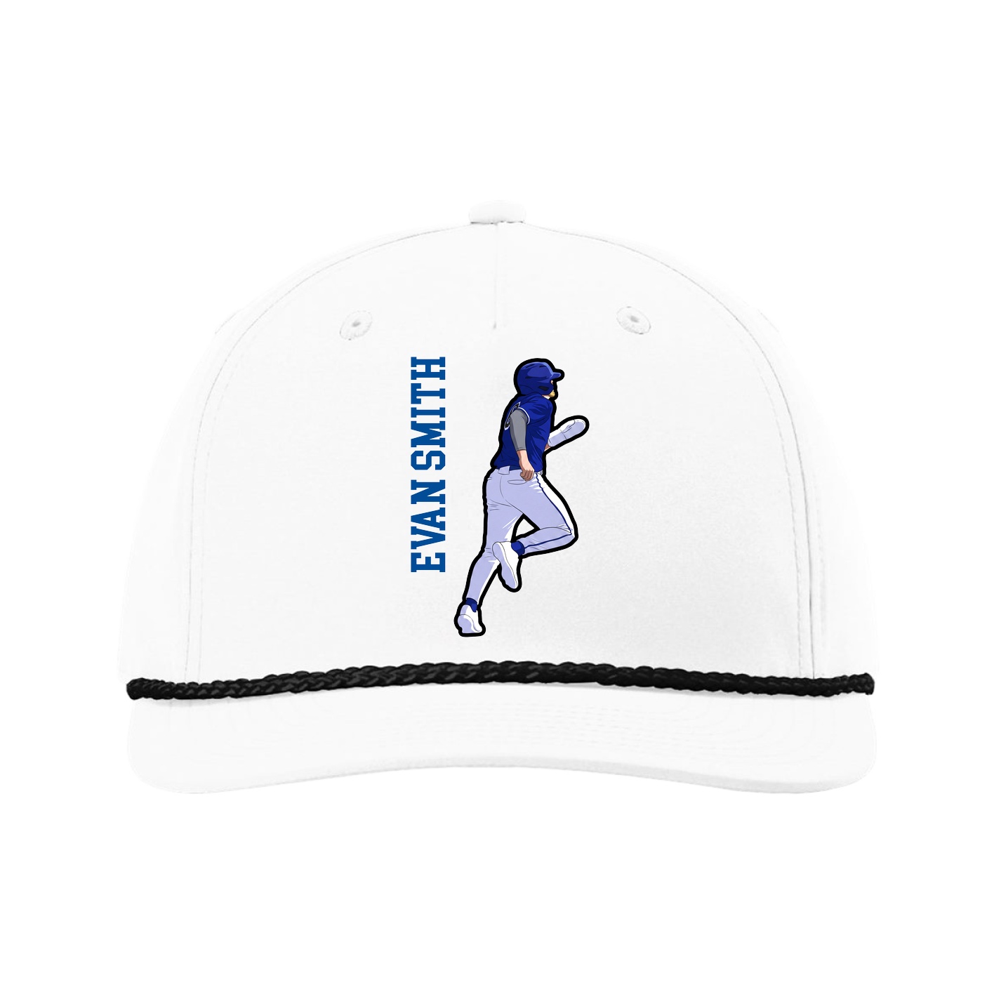 Five-Panel Classic Rope Cap — Name Vertical in White