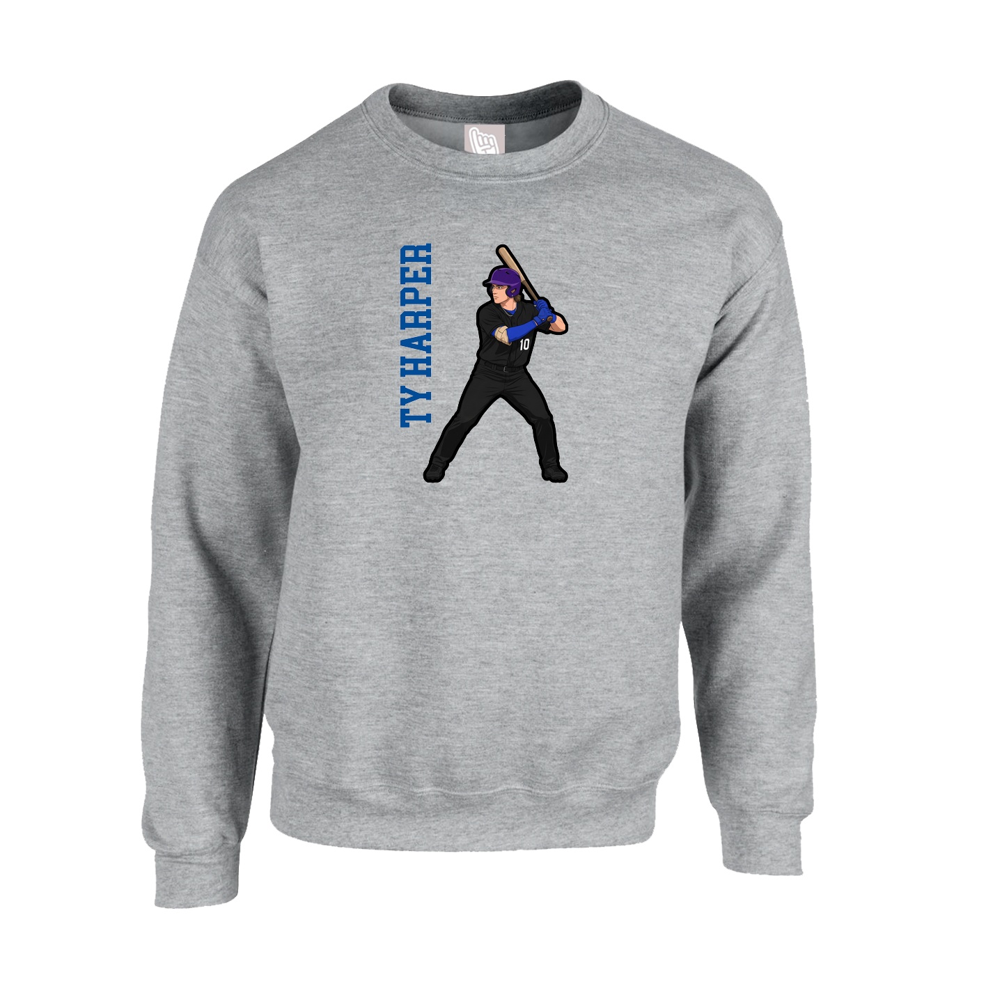 Fleece Crew — Name Vertical in Grey