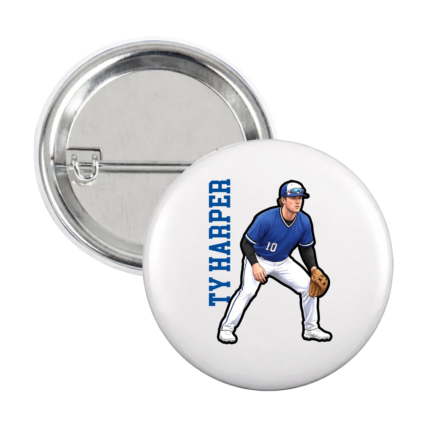 Game Day Button — Name Vertical in White