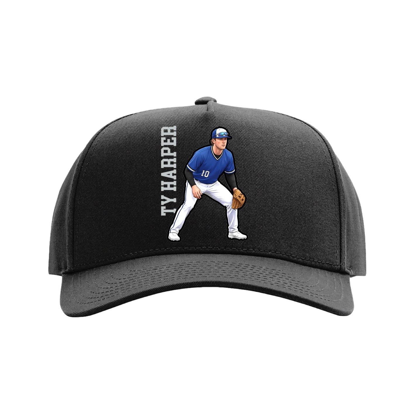 Full Fabric Five-Panel Champ Cap — Name Vertical in Black