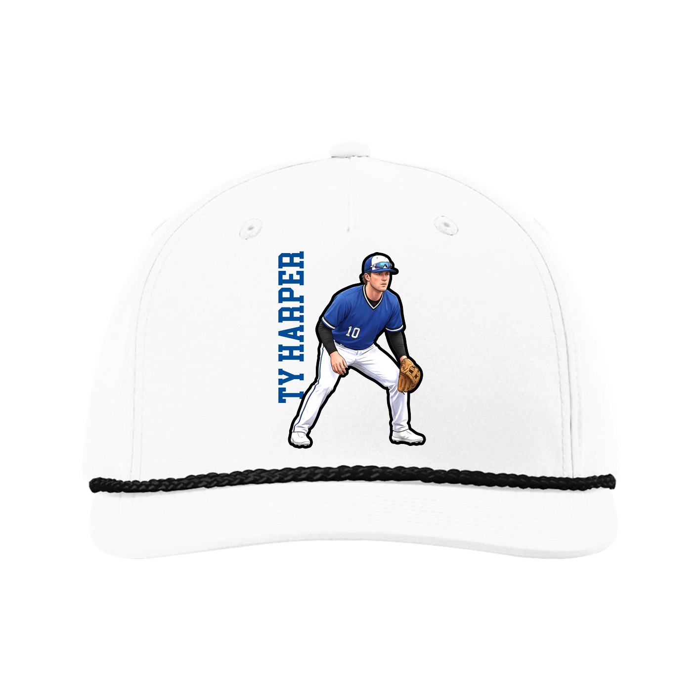 Five-Panel Classic Rope Cap — Name Vertical in White