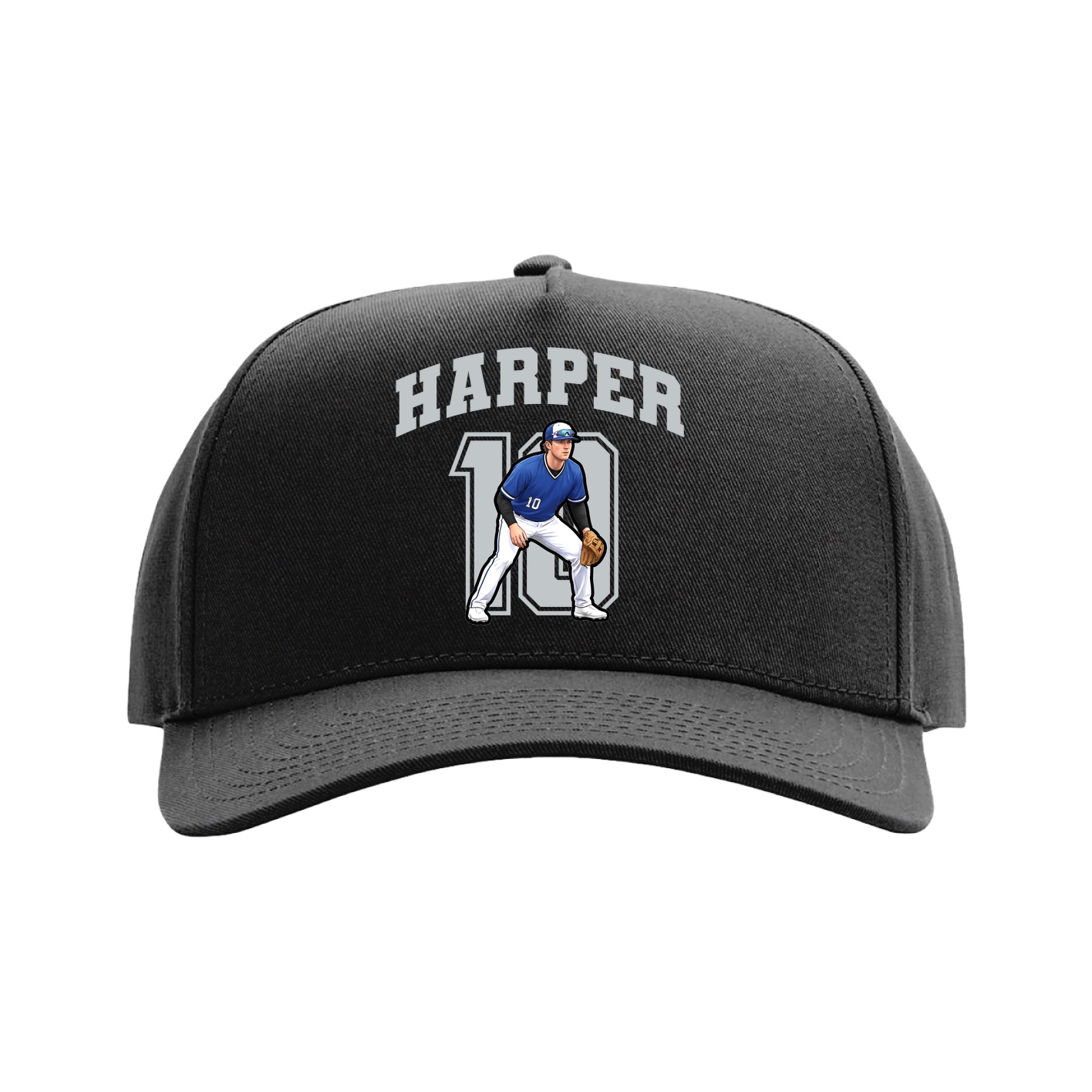 Full Fabric Five-Panel Champ Cap — Number in Black