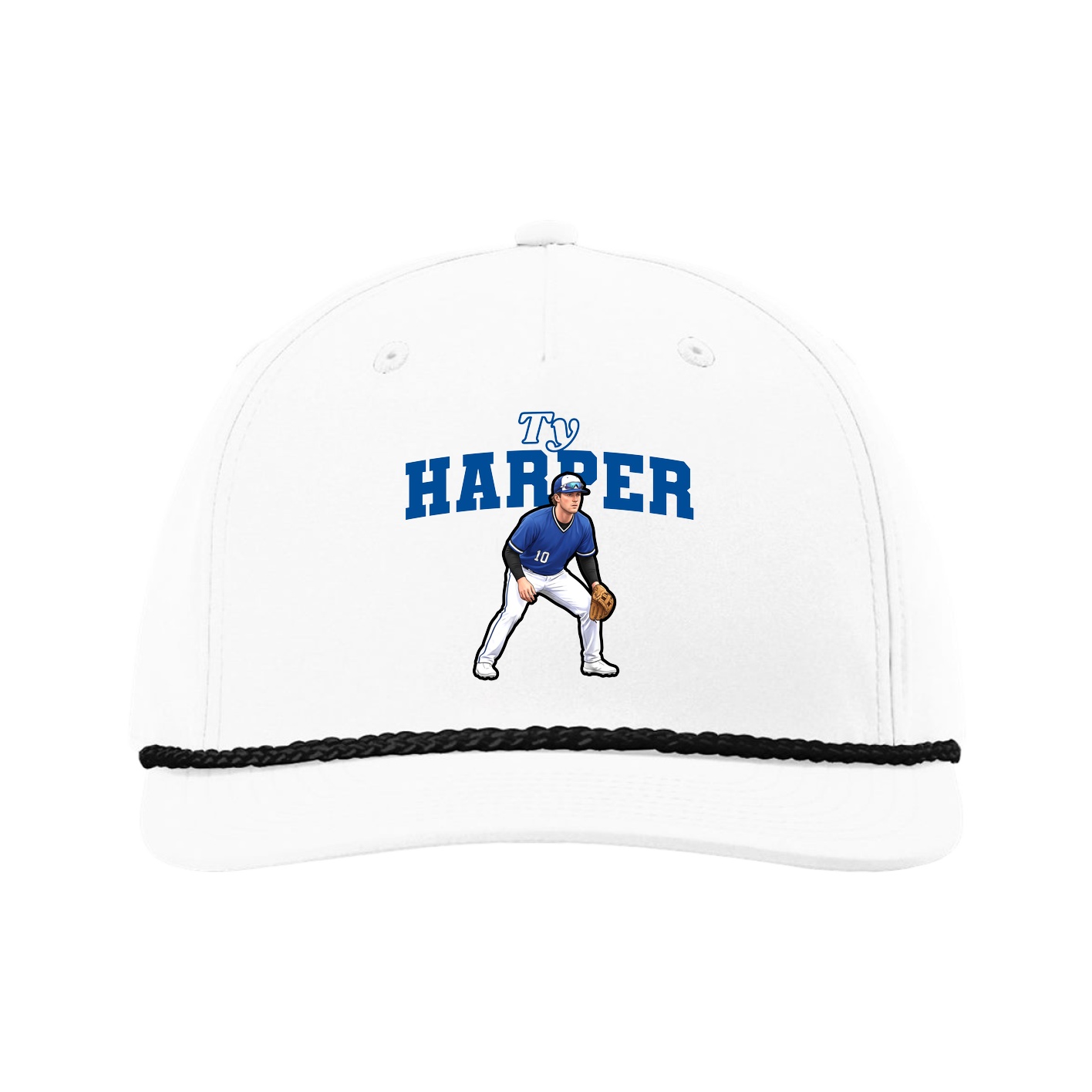 Five-Panel Classic Rope Cap — Name Arch in White