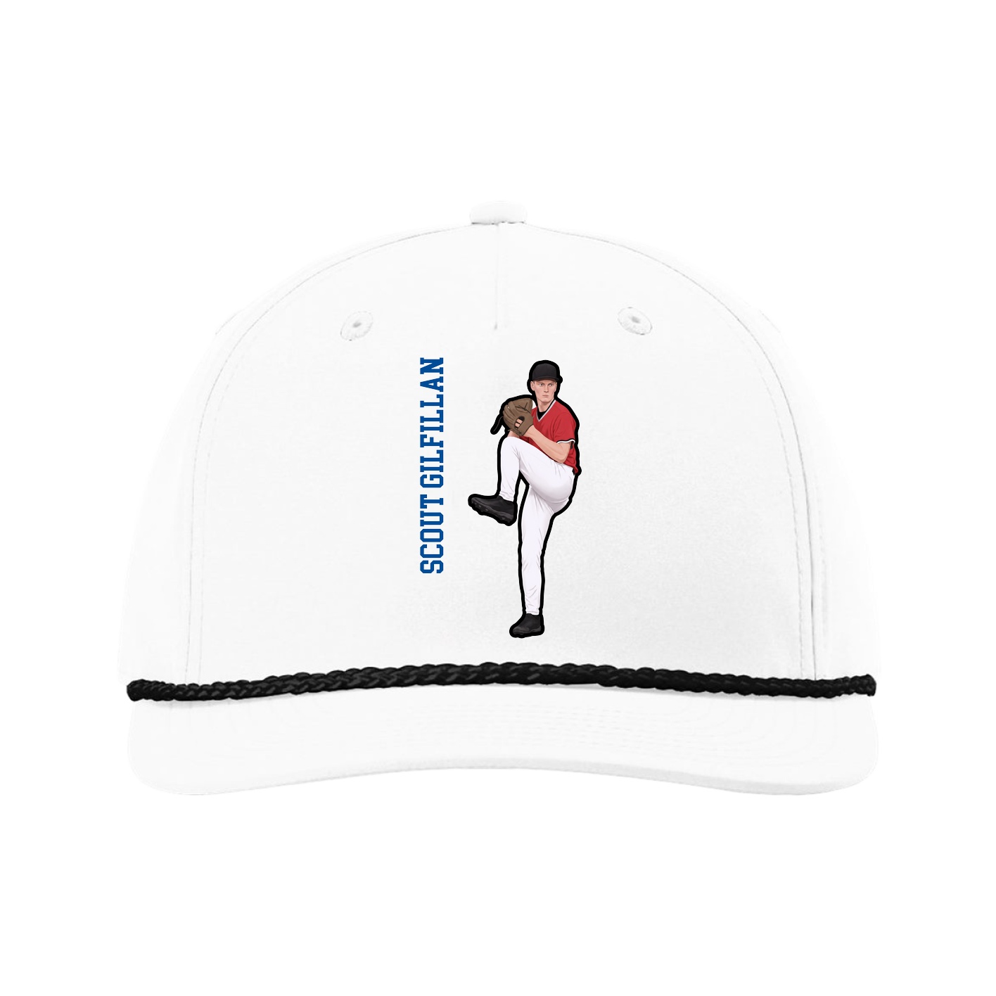 Five-Panel Classic Rope Cap — Name Vertical in White