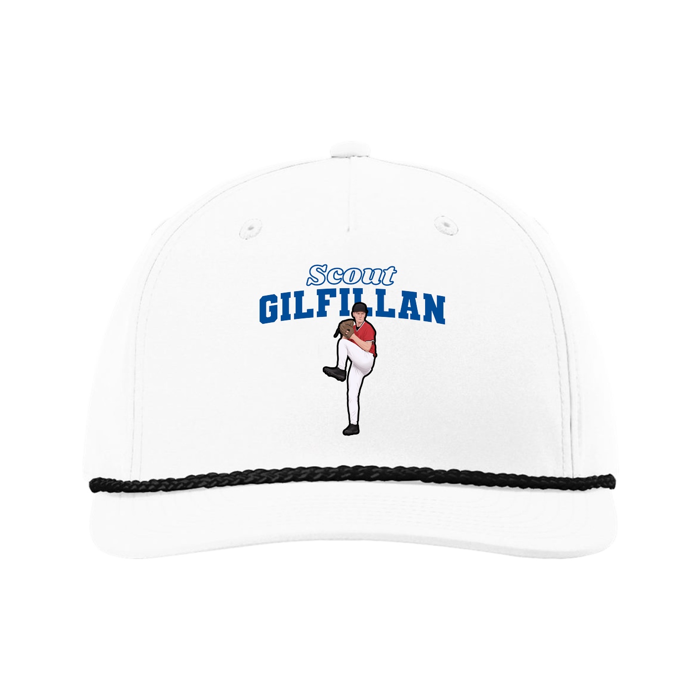 Five-Panel Classic Rope Cap — Name Arch in White