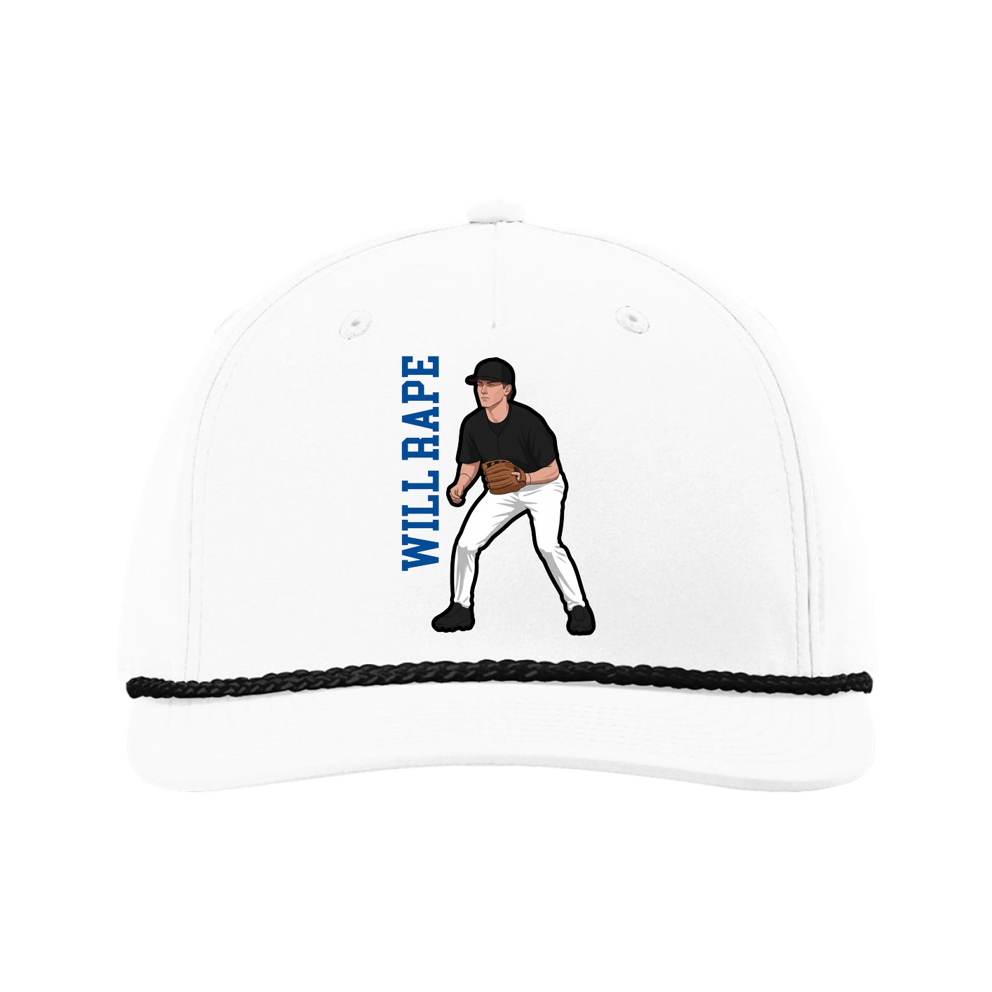 Five-Panel Classic Rope Cap — Name Vertical in White