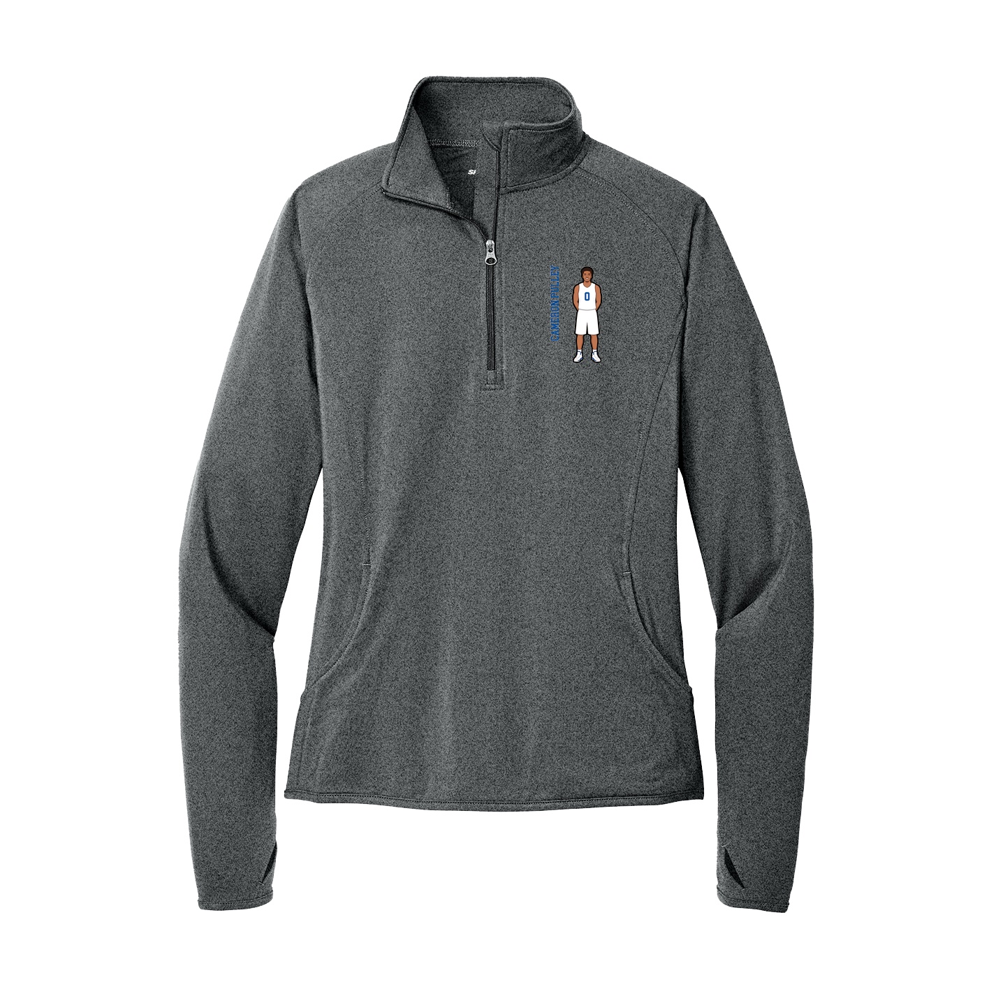 Women's Q-Zip Pullover — Name Vertical in Grey