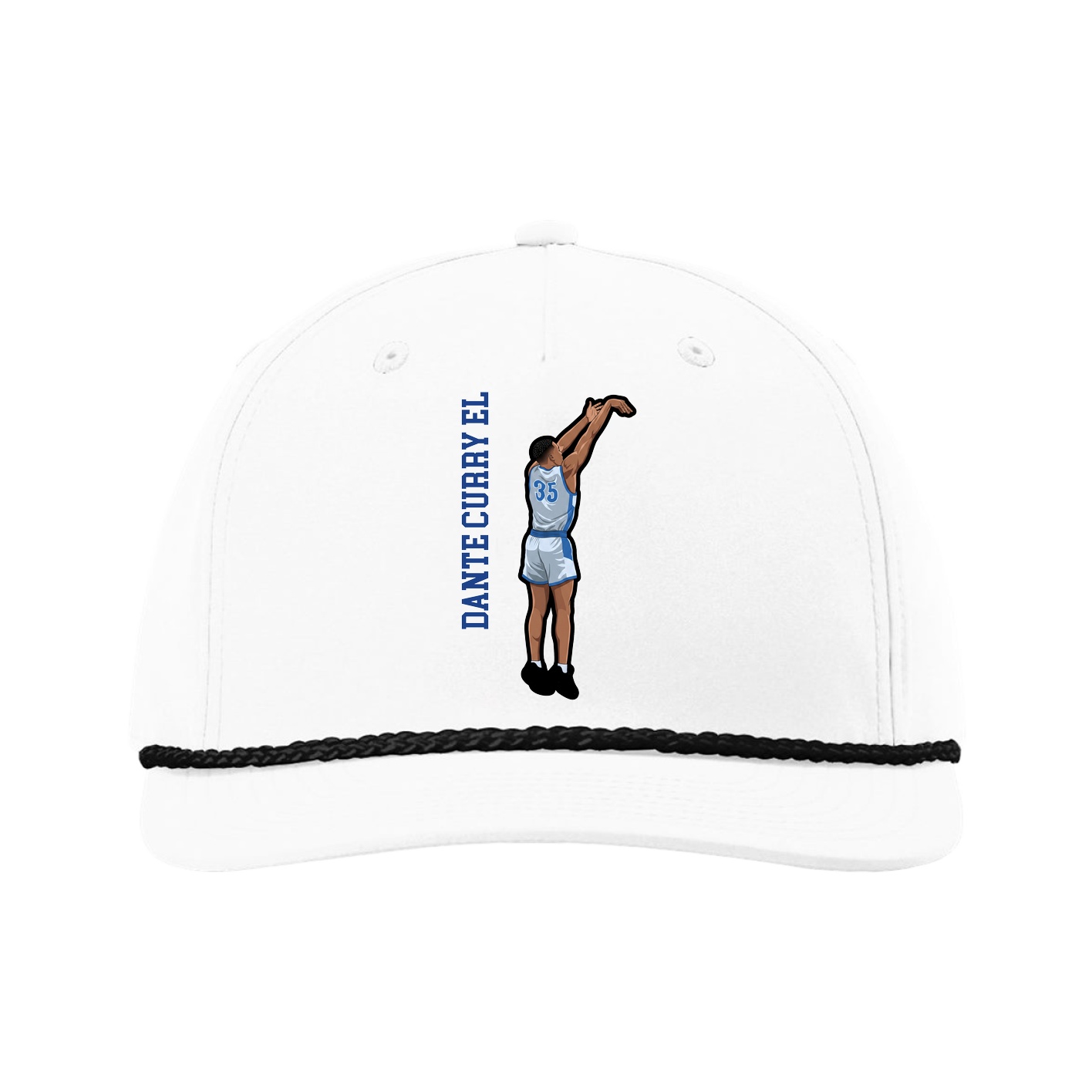Five-Panel Classic Rope Cap — Name Vertical in White