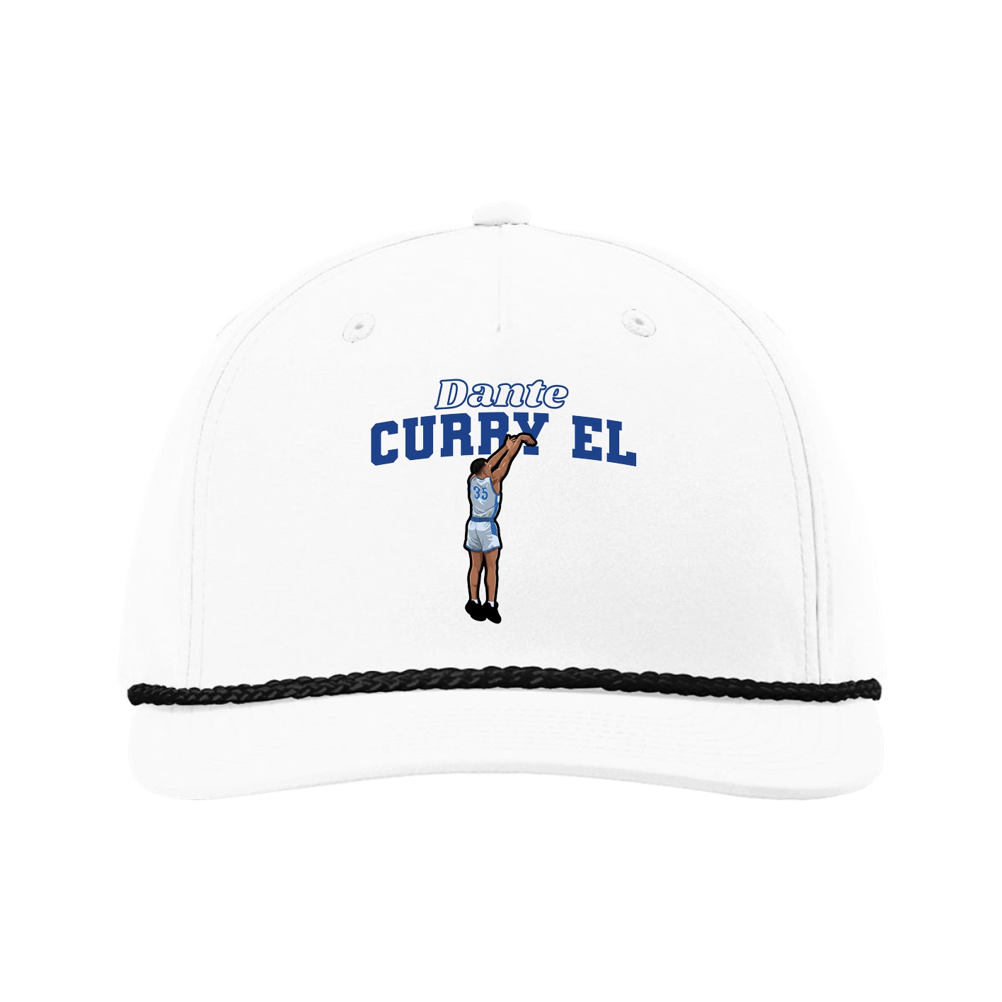 Five-Panel Classic Rope Cap — Name Arch in White