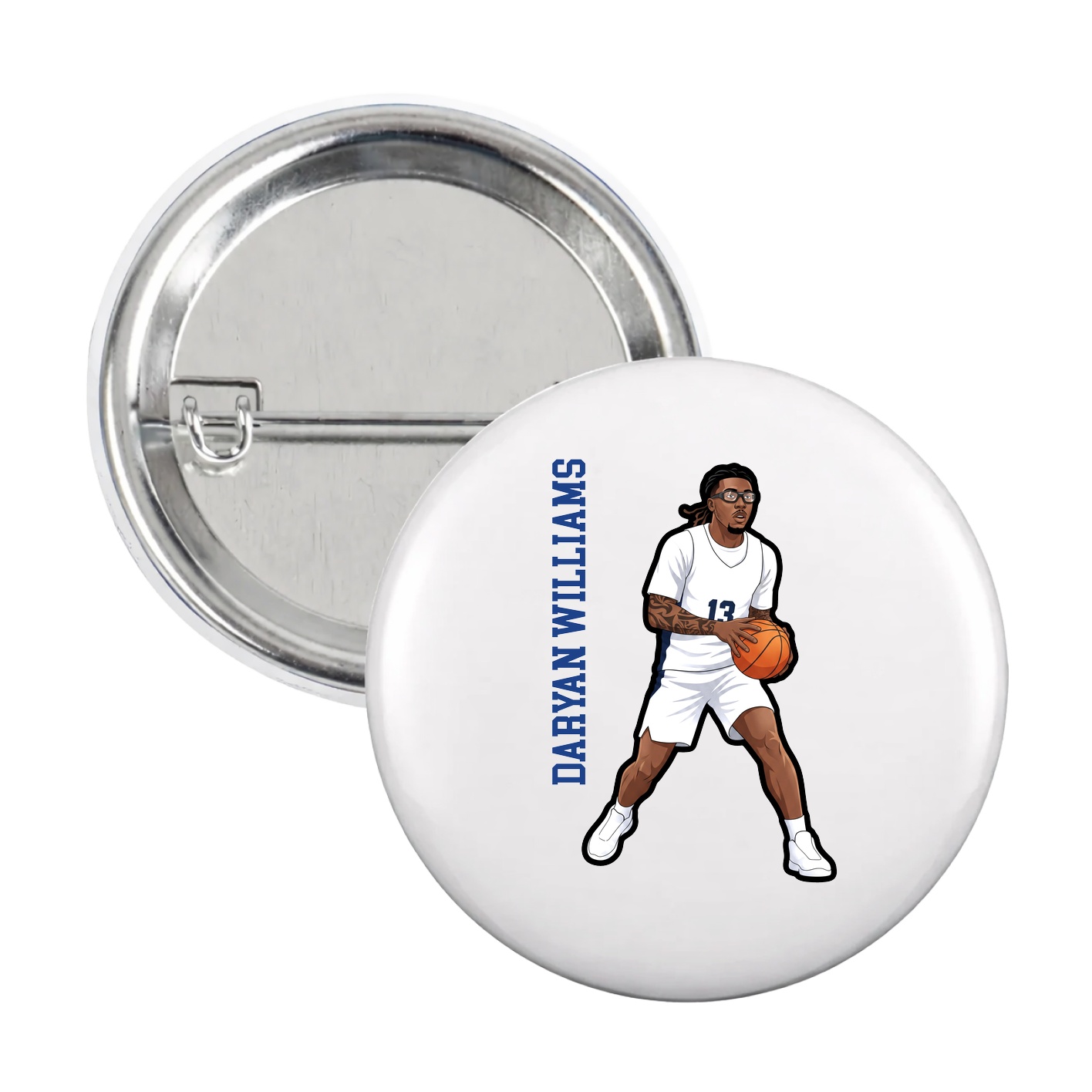 Game Day Button — Name Vertical in White