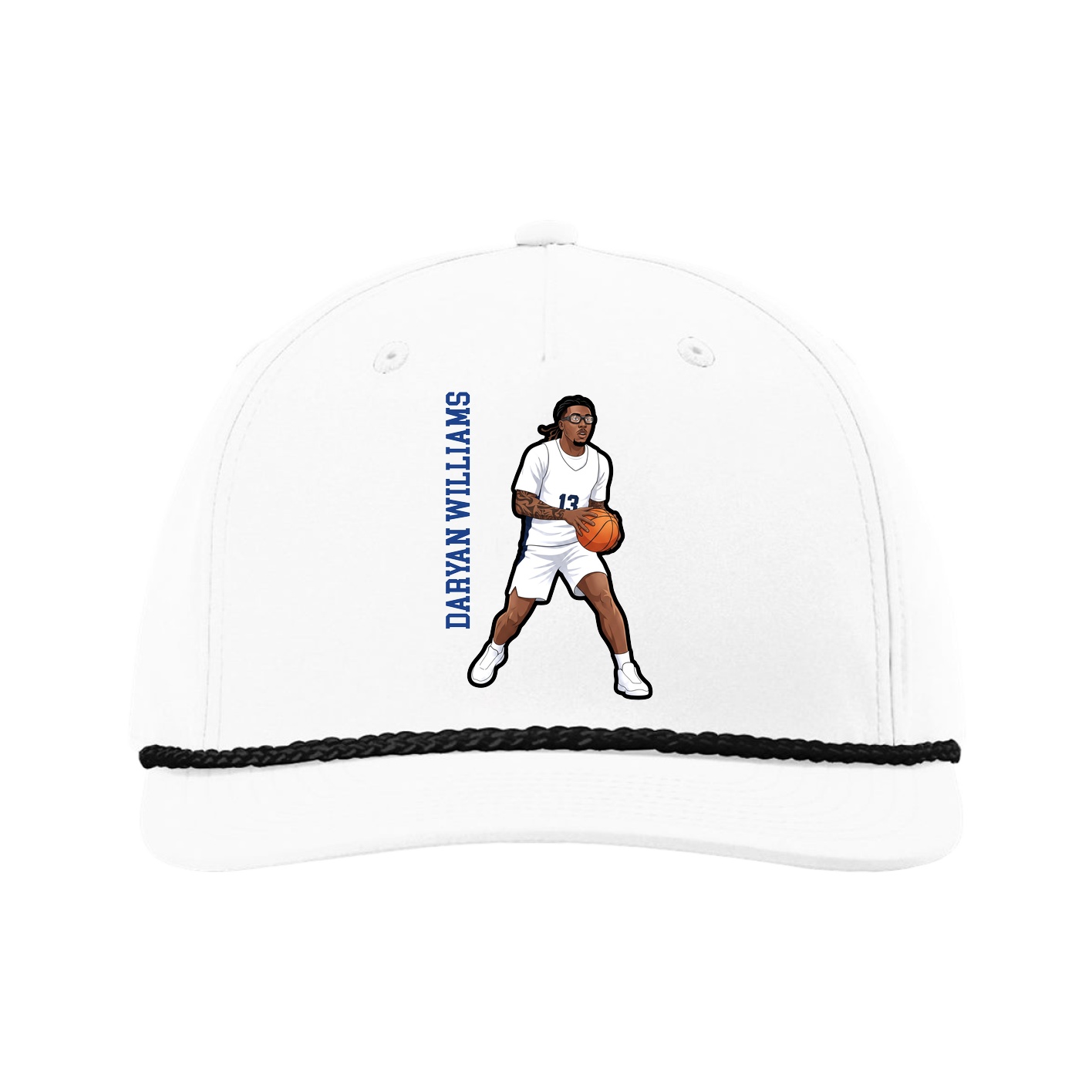 Five-Panel Classic Rope Cap — Name Vertical in White