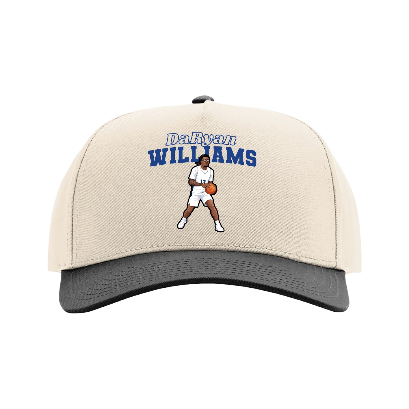 Full Fabric Five-Panel Champ Cap — Name Arch in Cream/Black