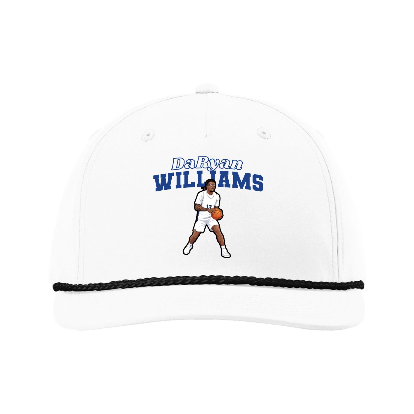 Five-Panel Classic Rope Cap — Name Arch in White