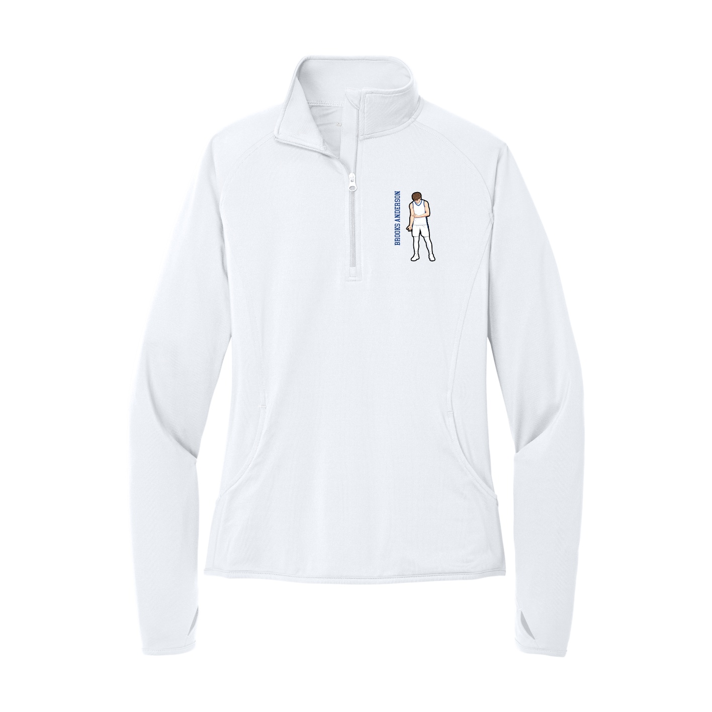 Women's Q-Zip Pullover — Name Vertical in White