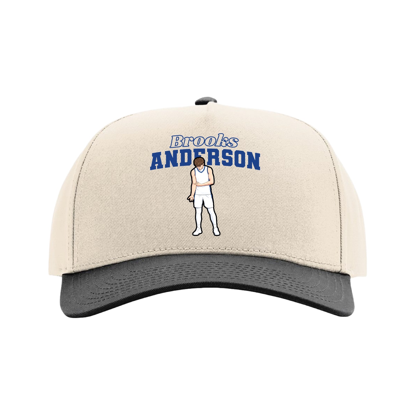 Full Fabric Five-Panel Champ Cap — Name Arch in Cream/Black