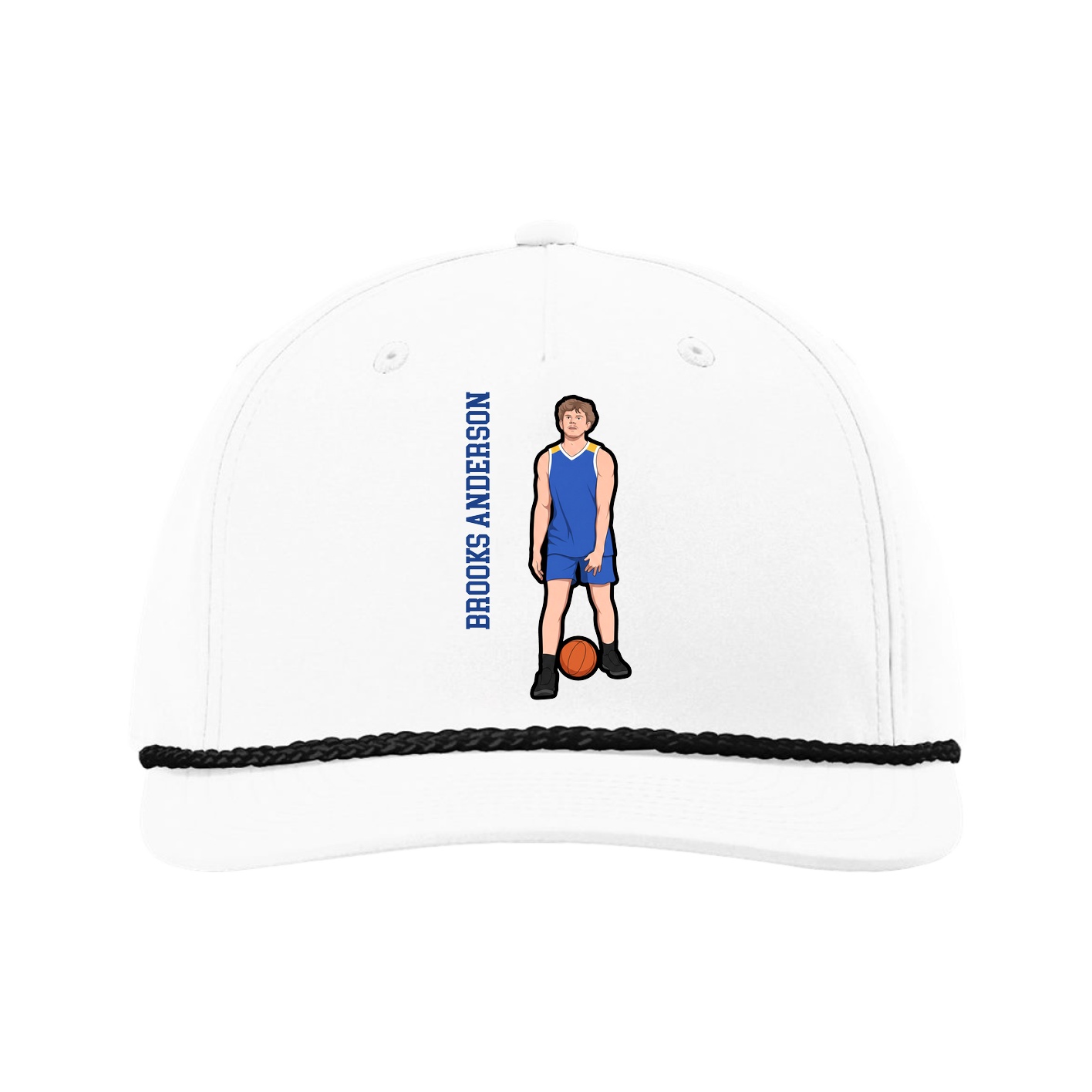 Five-Panel Classic Rope Cap — Name Vertical in White
