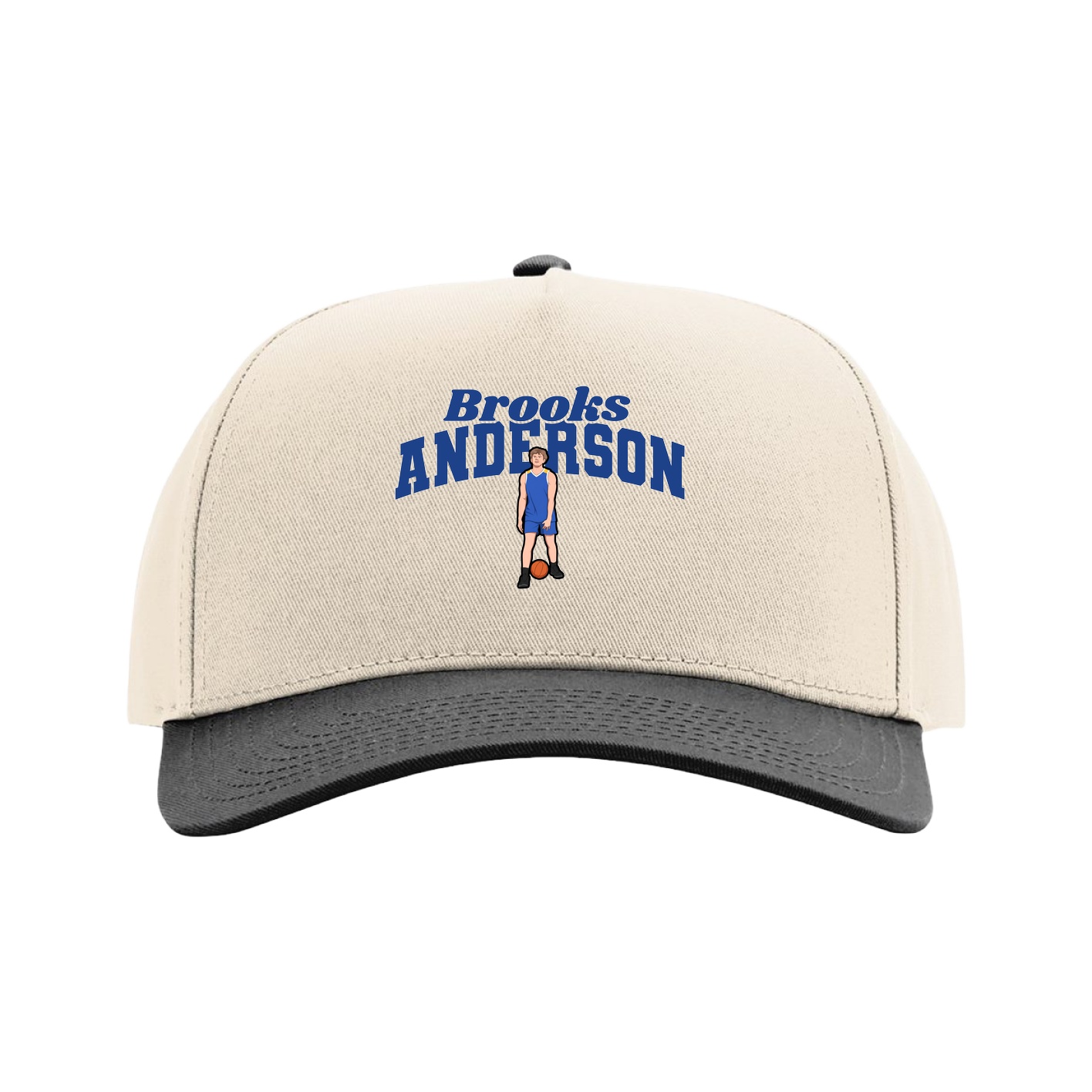 Full Fabric Five-Panel Champ Cap — Signature Arch in Cream/Black