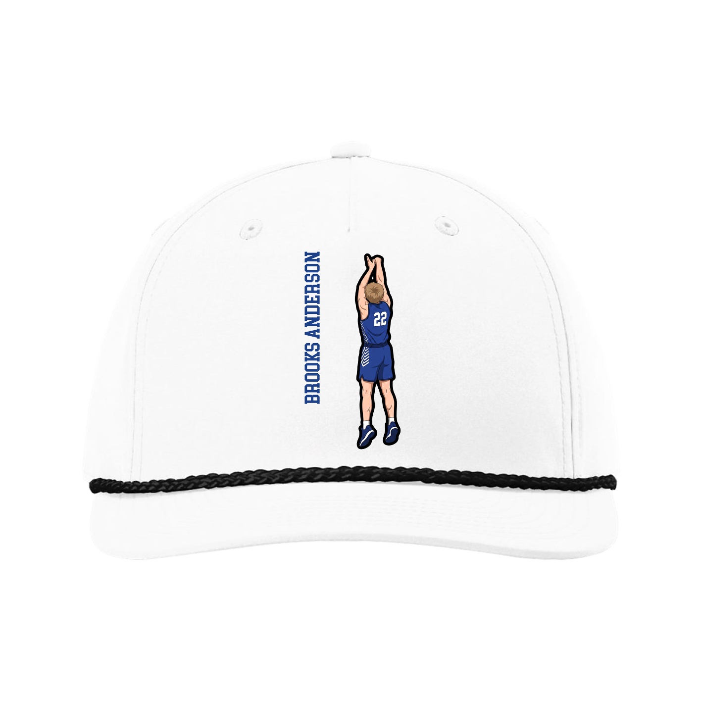 Five-Panel Classic Rope Cap — Name Vertical in White