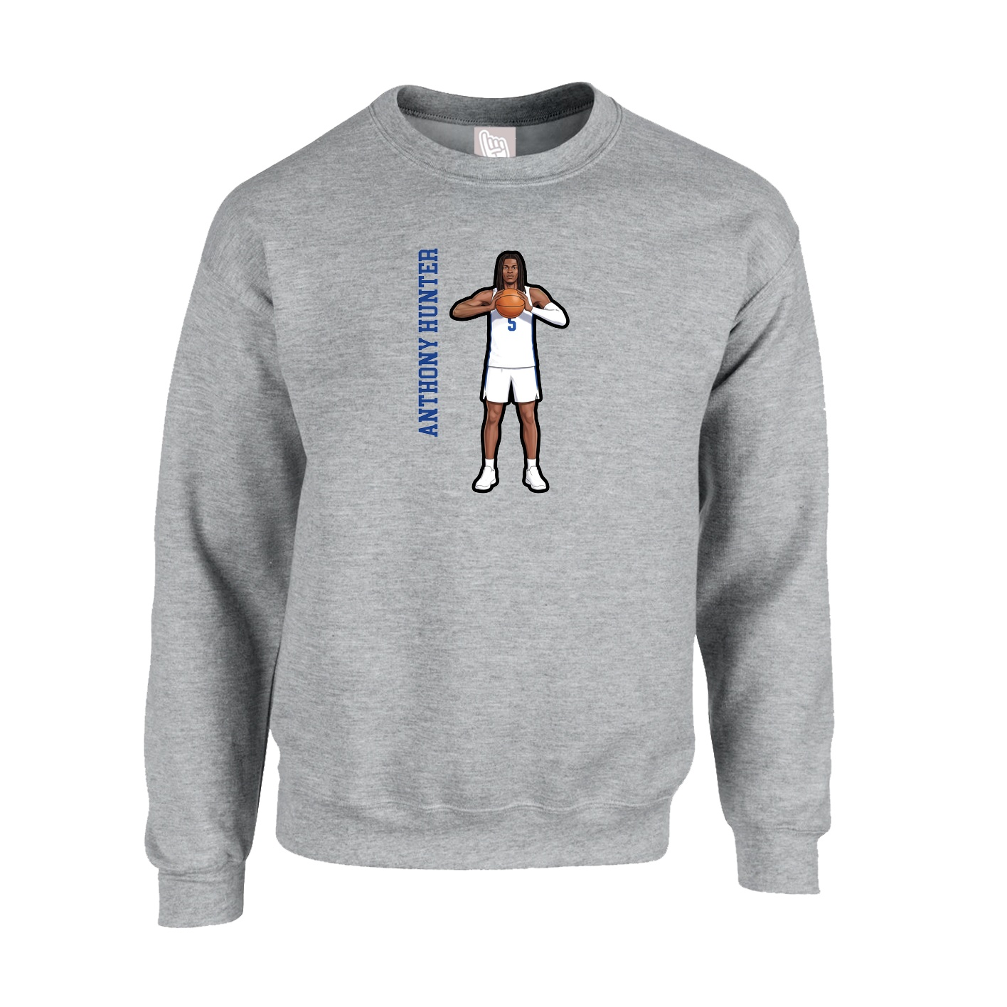Fleece Crew — Name Vertical in Grey