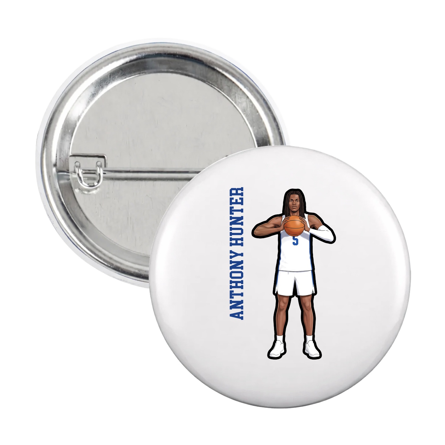 Game Day Button — Name Vertical in White