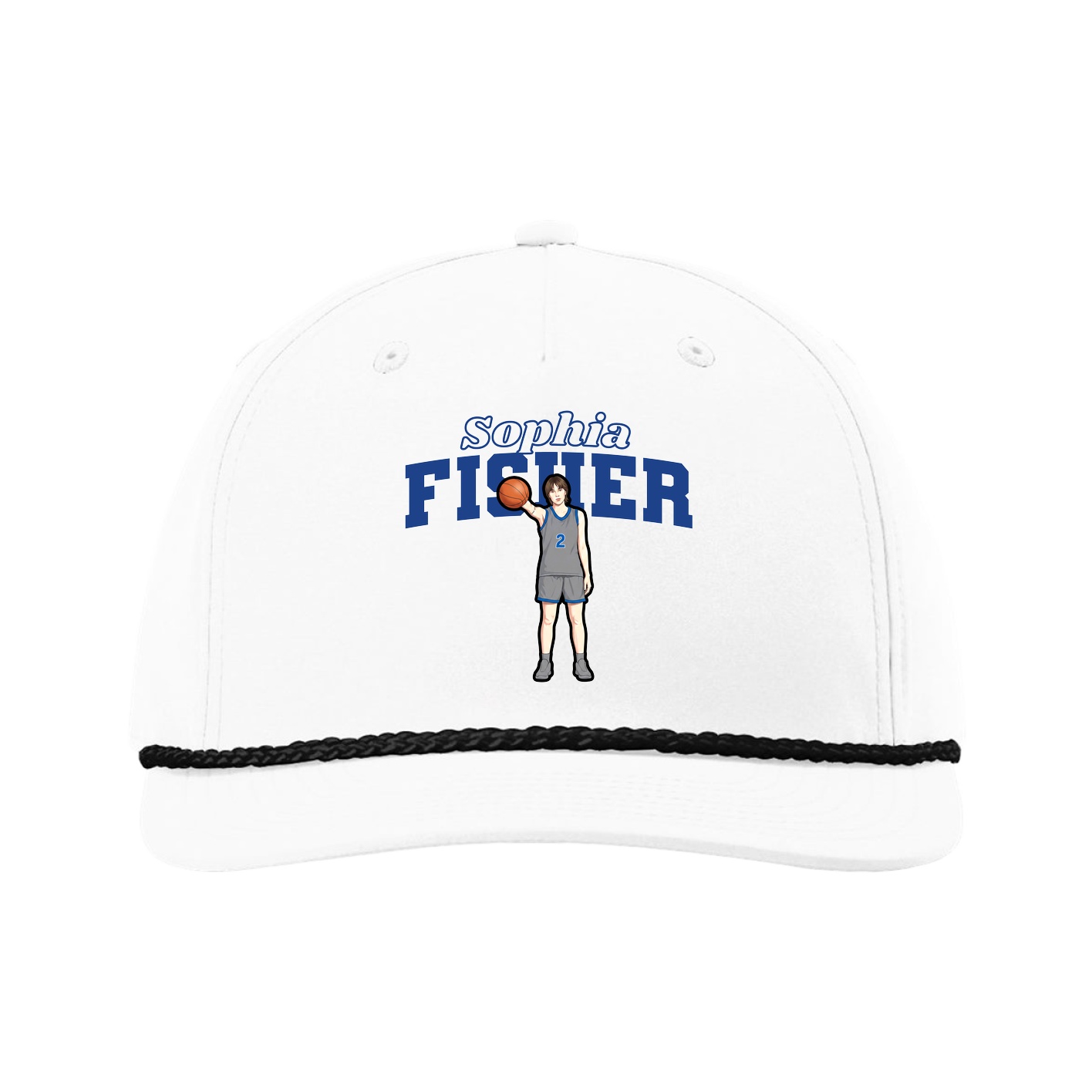 Five-Panel Classic Rope Cap — Name Arch in White
