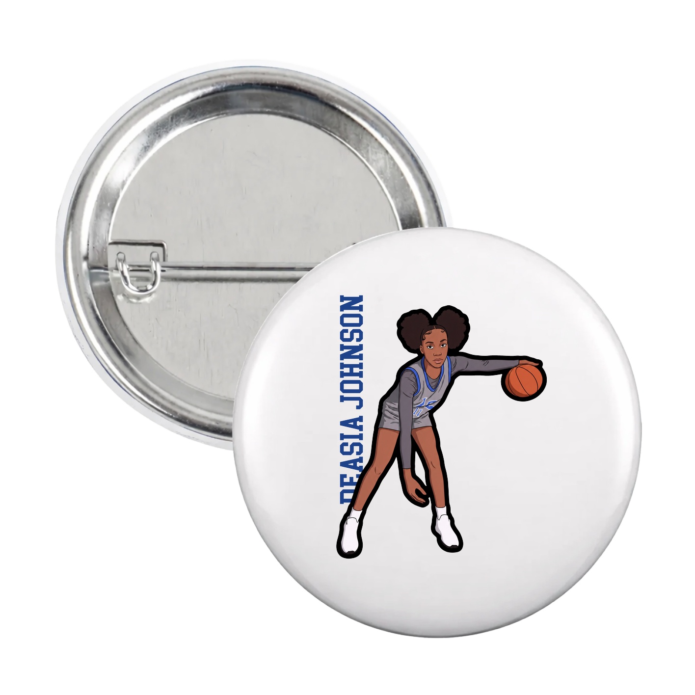 Game Day Button — Name Vertical in White