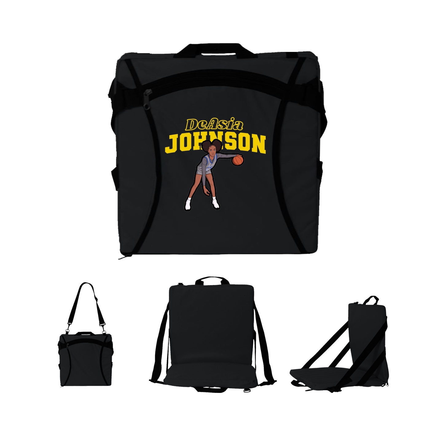 Folding Stadium Seat — Name Arch in Black