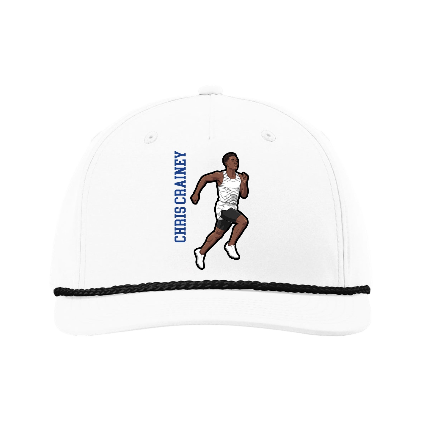 Five-Panel Classic Rope Cap — Name Vertical in White