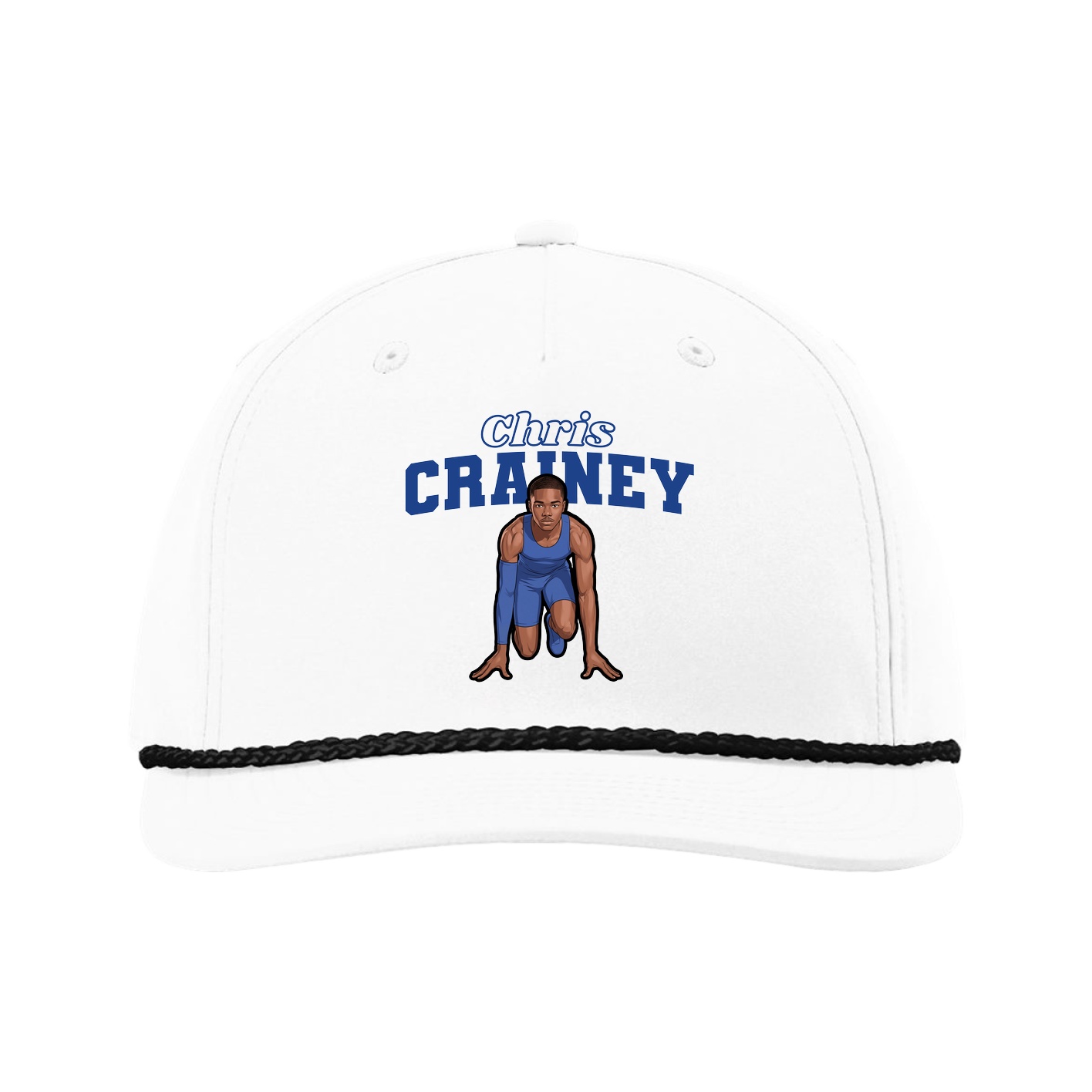 Five-Panel Classic Rope Cap — Name Arch in White