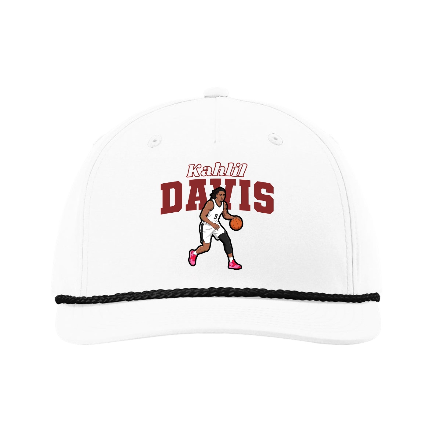 Five-Panel Classic Rope Cap — Name Arch in White