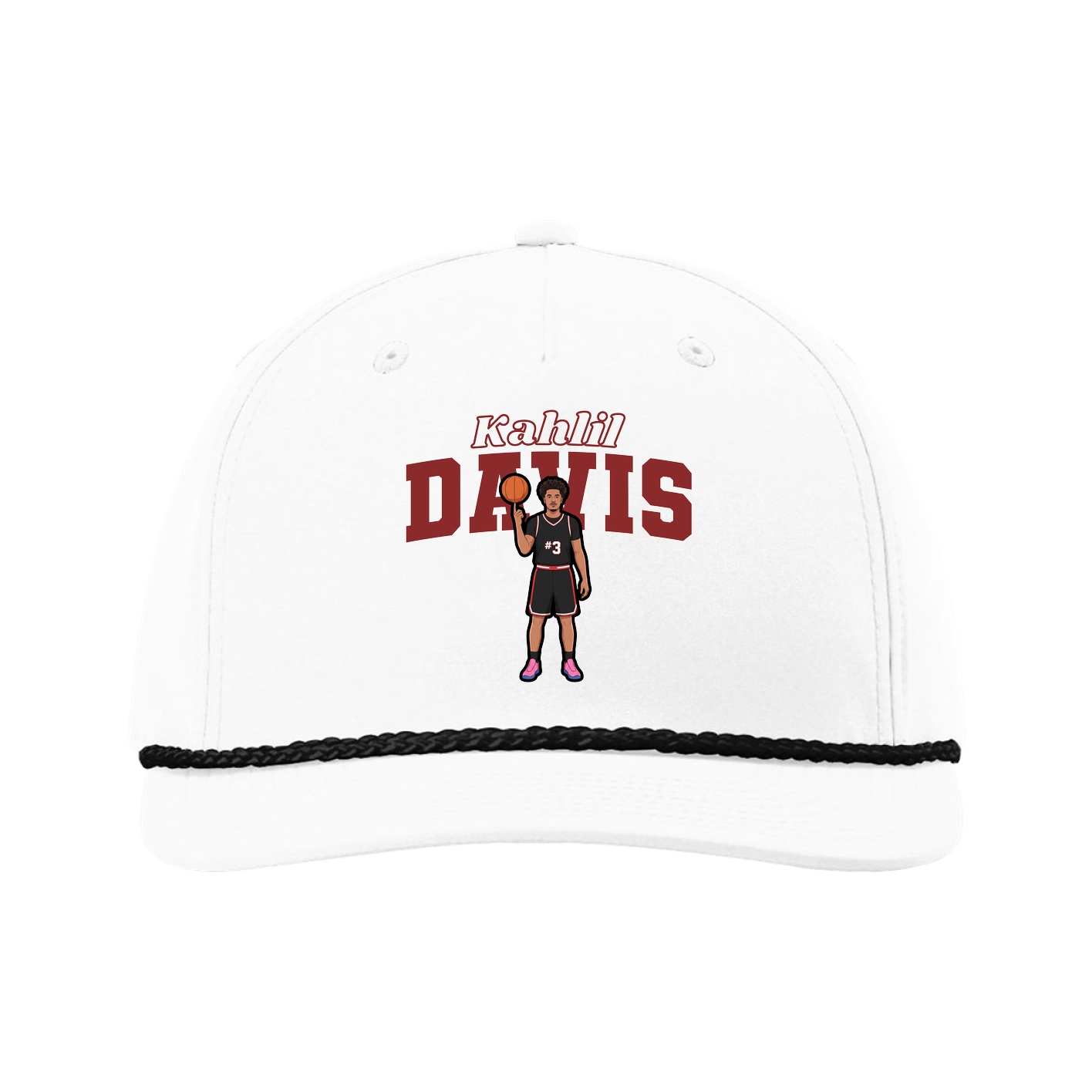 Five-Panel Classic Rope Cap — Name Arch in White