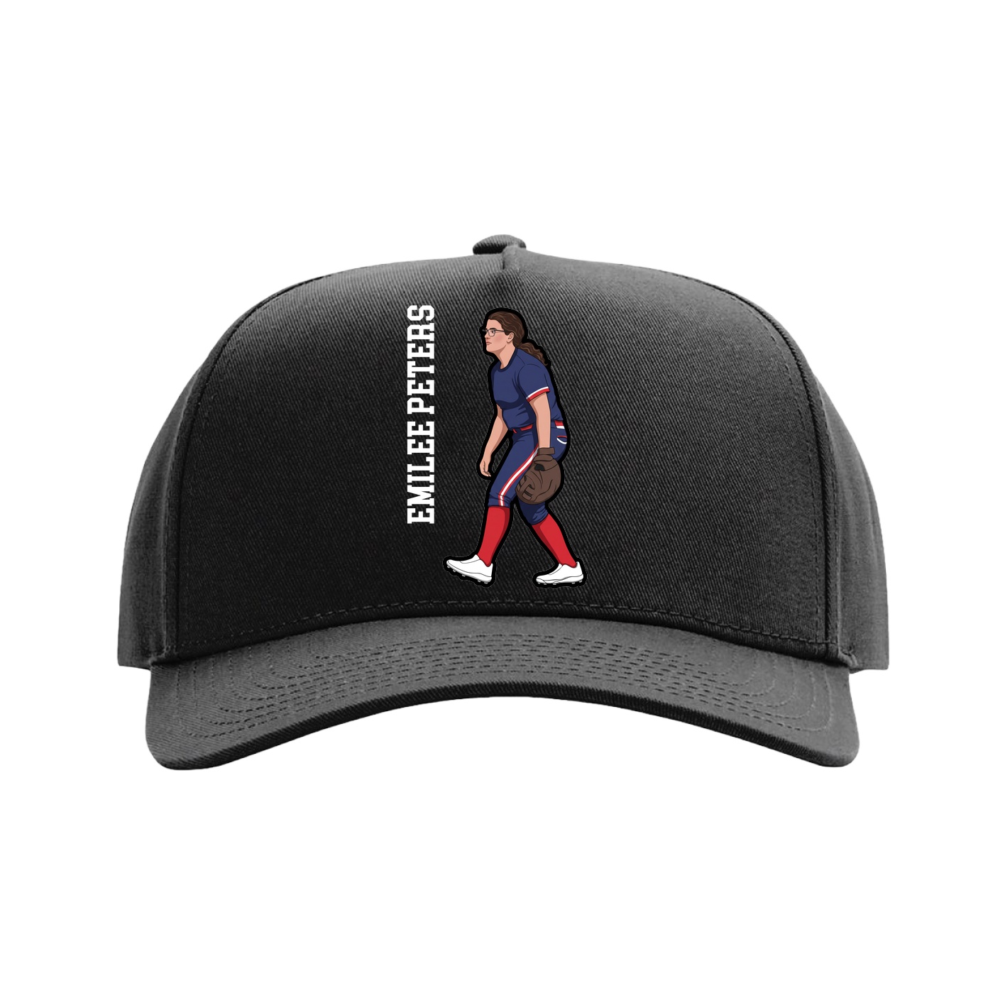 Full Fabric Five-Panel Champ Cap — Name Vertical in Black
