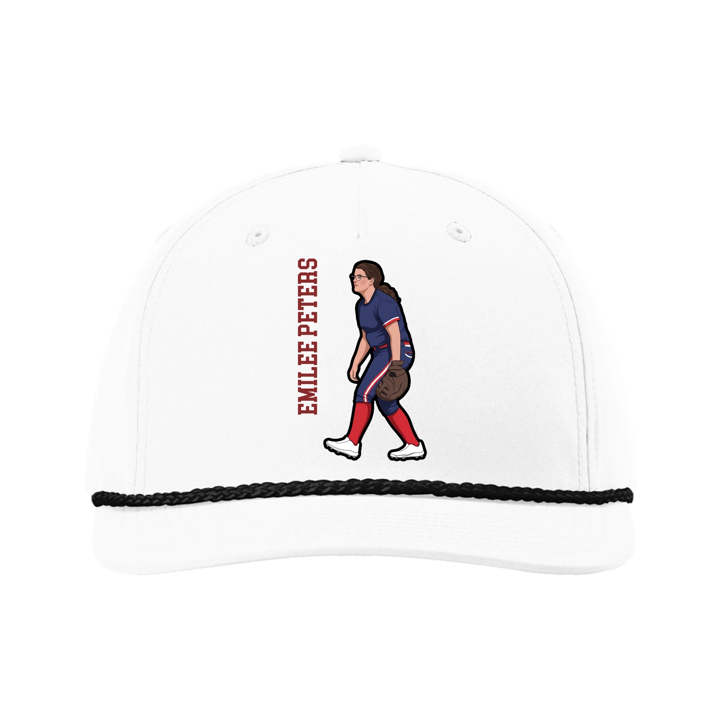 Five-Panel Classic Rope Cap — Name Vertical in White