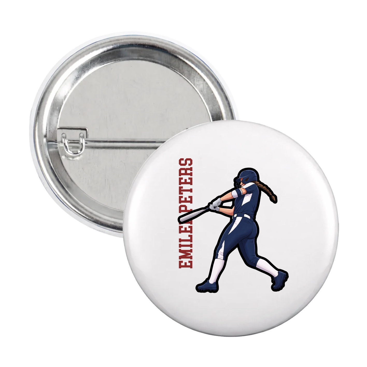 Game Day Button — Name Vertical in White