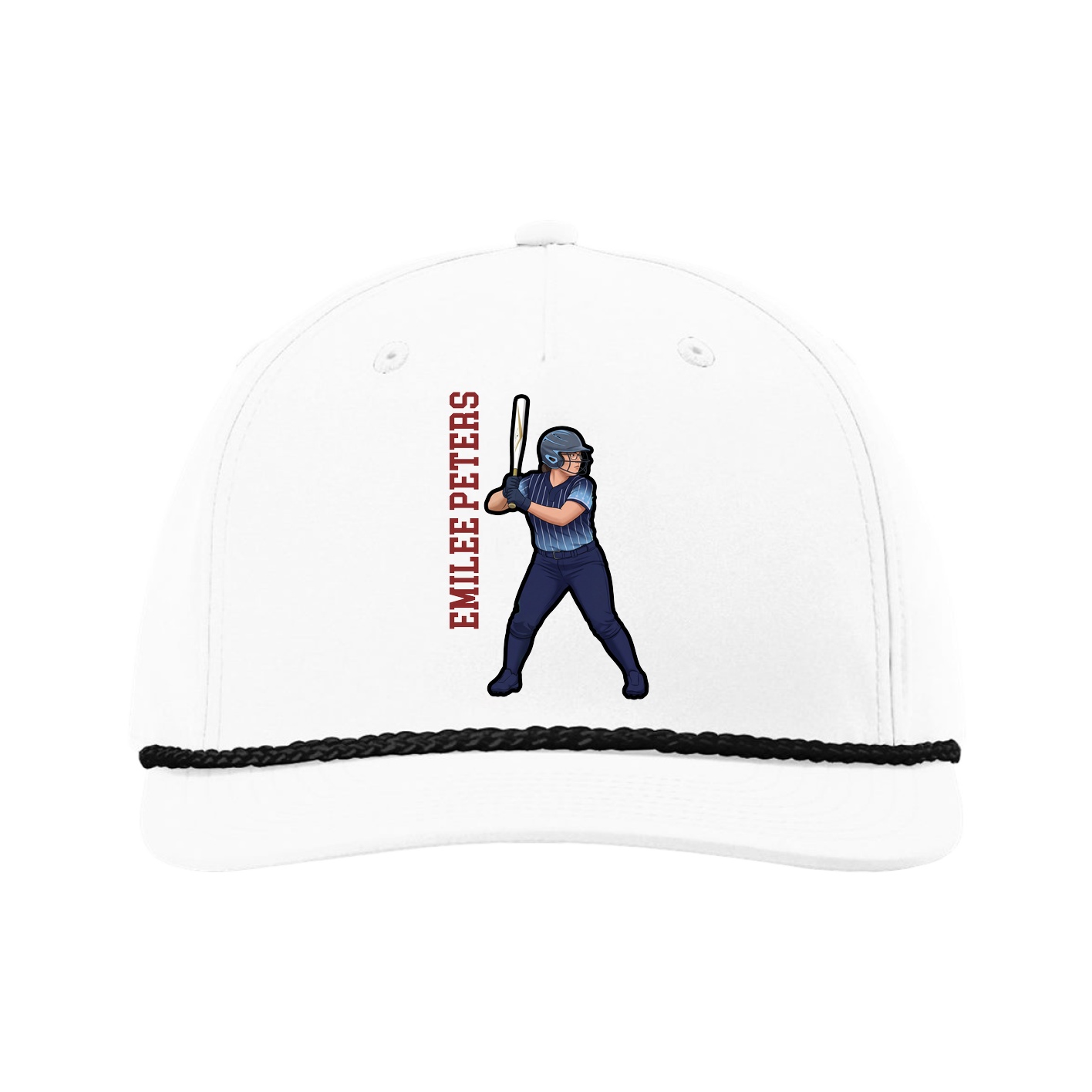 Five-Panel Classic Rope Cap — Name Vertical in White