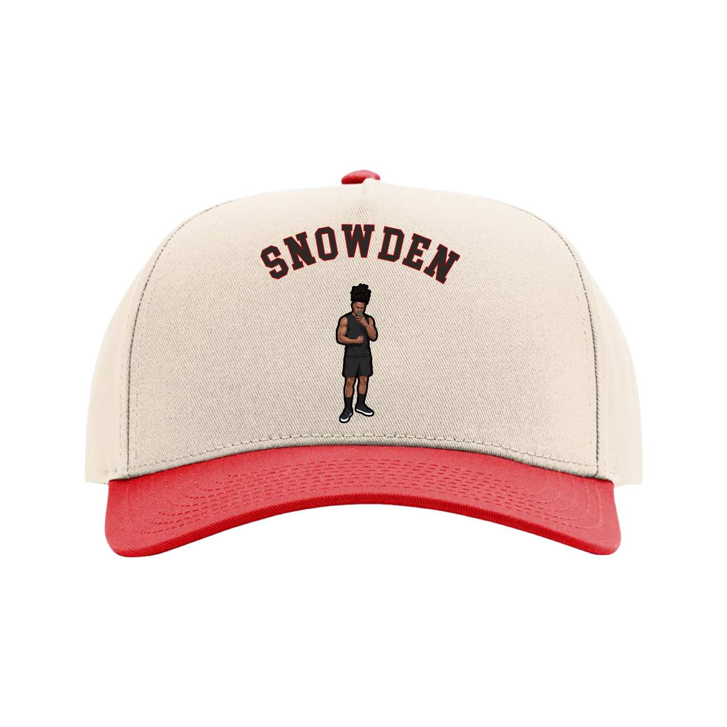 Full Fabric Five-Panel Champ Cap — Shirsey Arch in Cream/Red