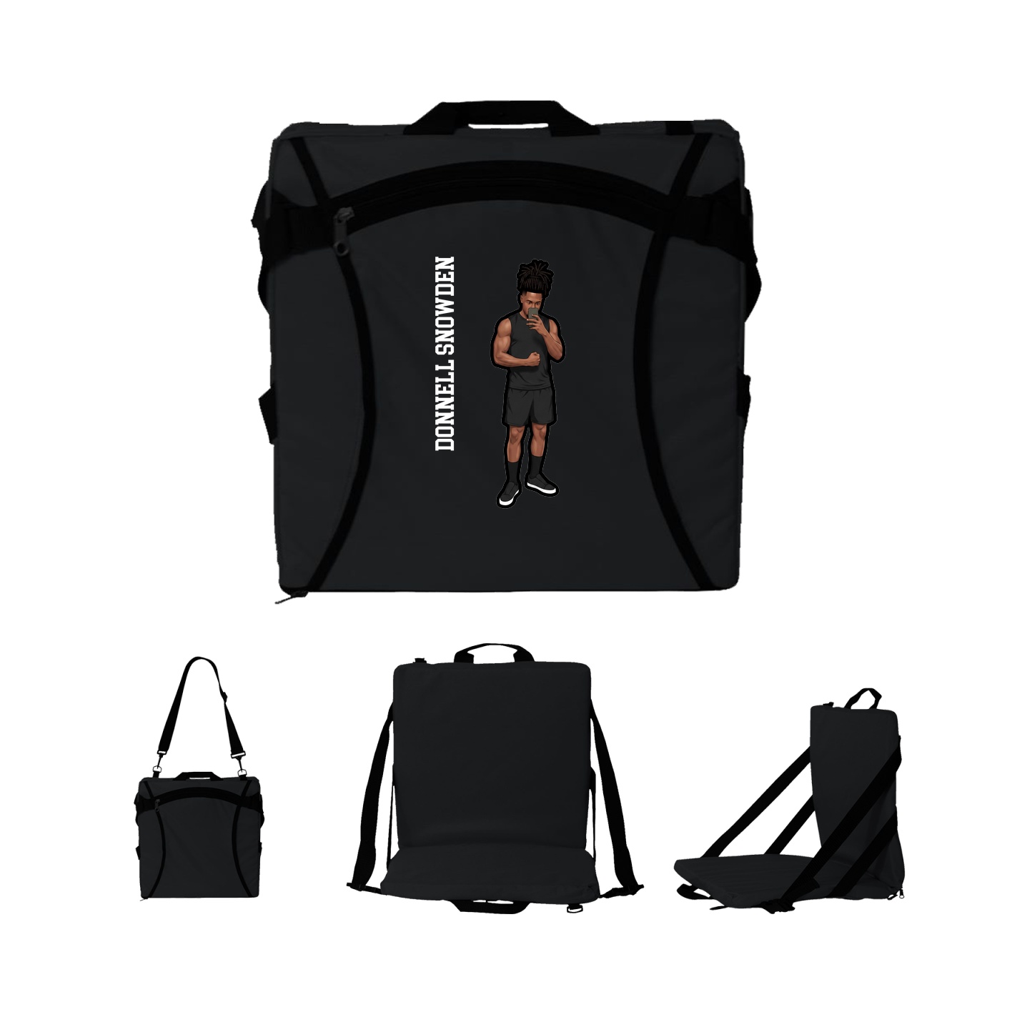 Folding Stadium Seat — Name Vertical in Black