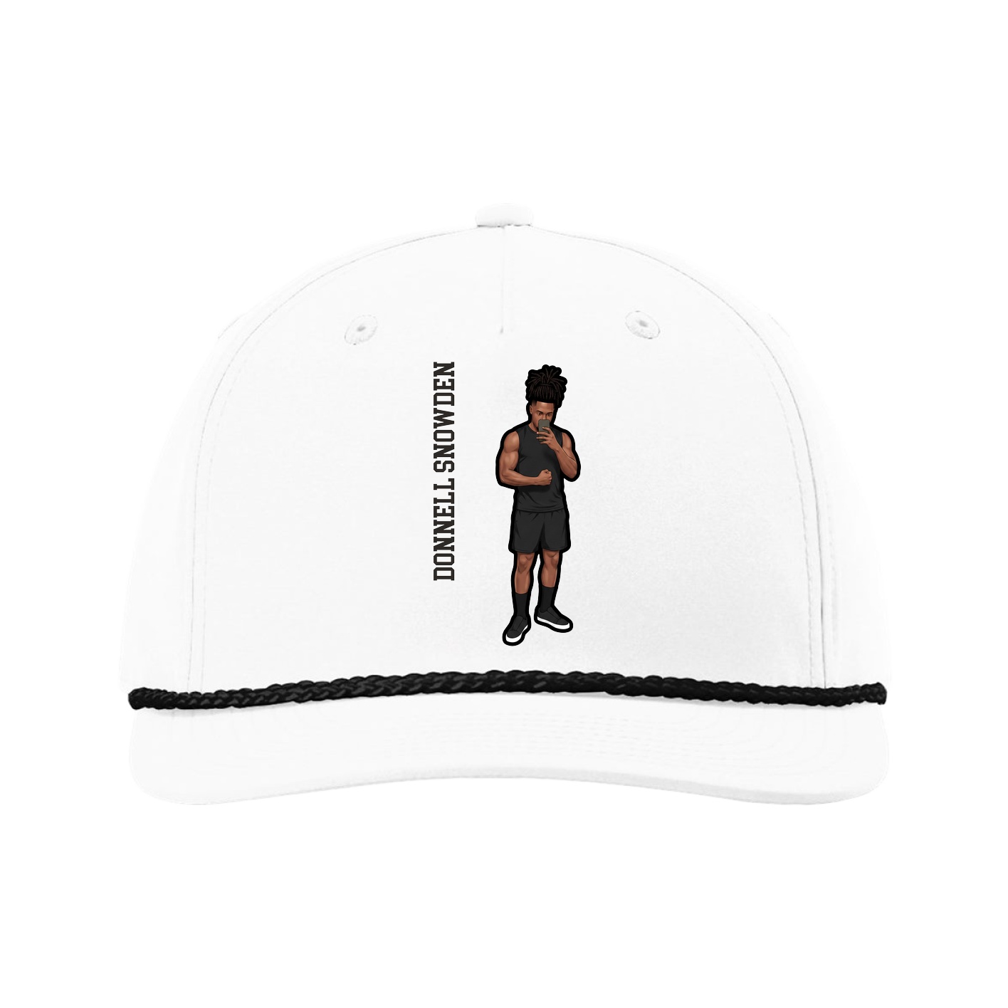 Five-Panel Classic Rope Cap — Name Vertical in White