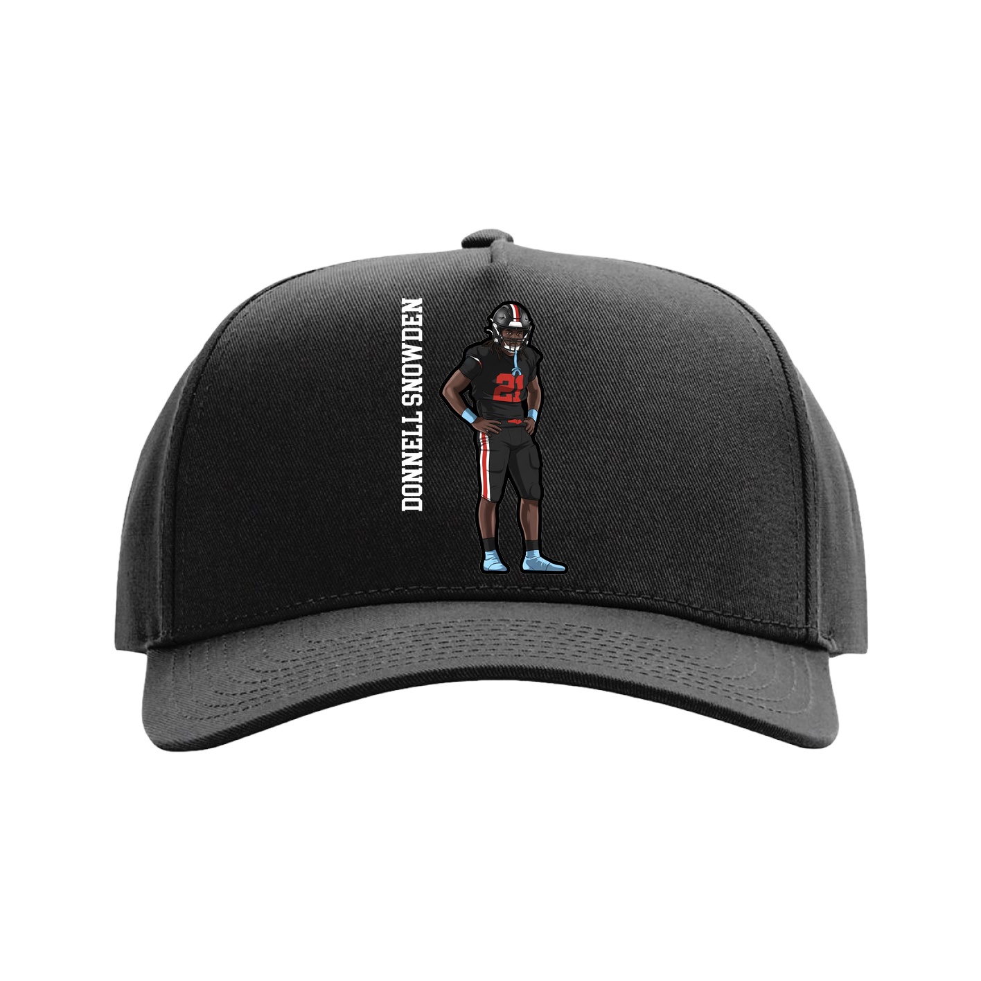 Full Fabric Five-Panel Champ Cap — Name Vertical in Black