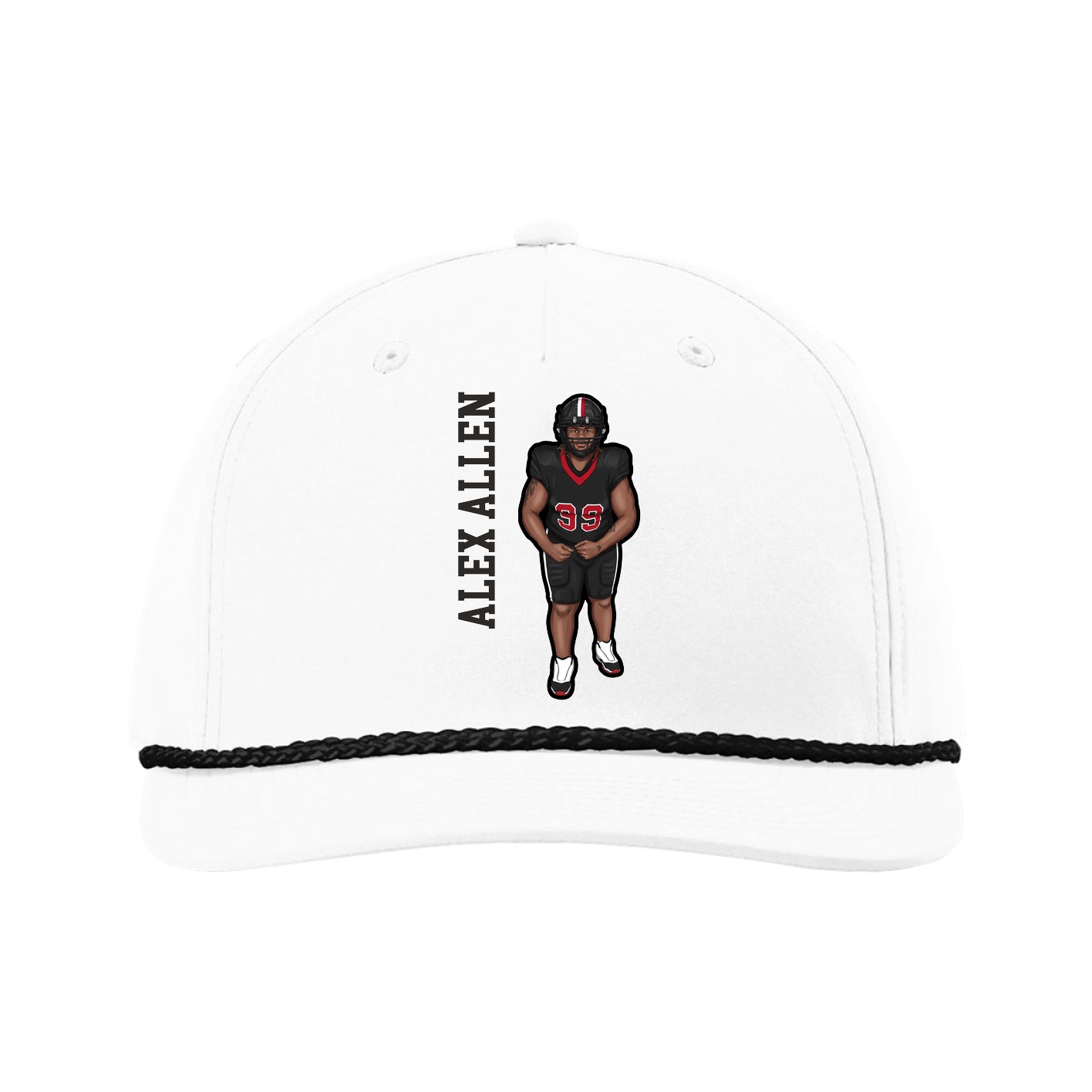 Five-Panel Classic Rope Cap — Name Vertical in White