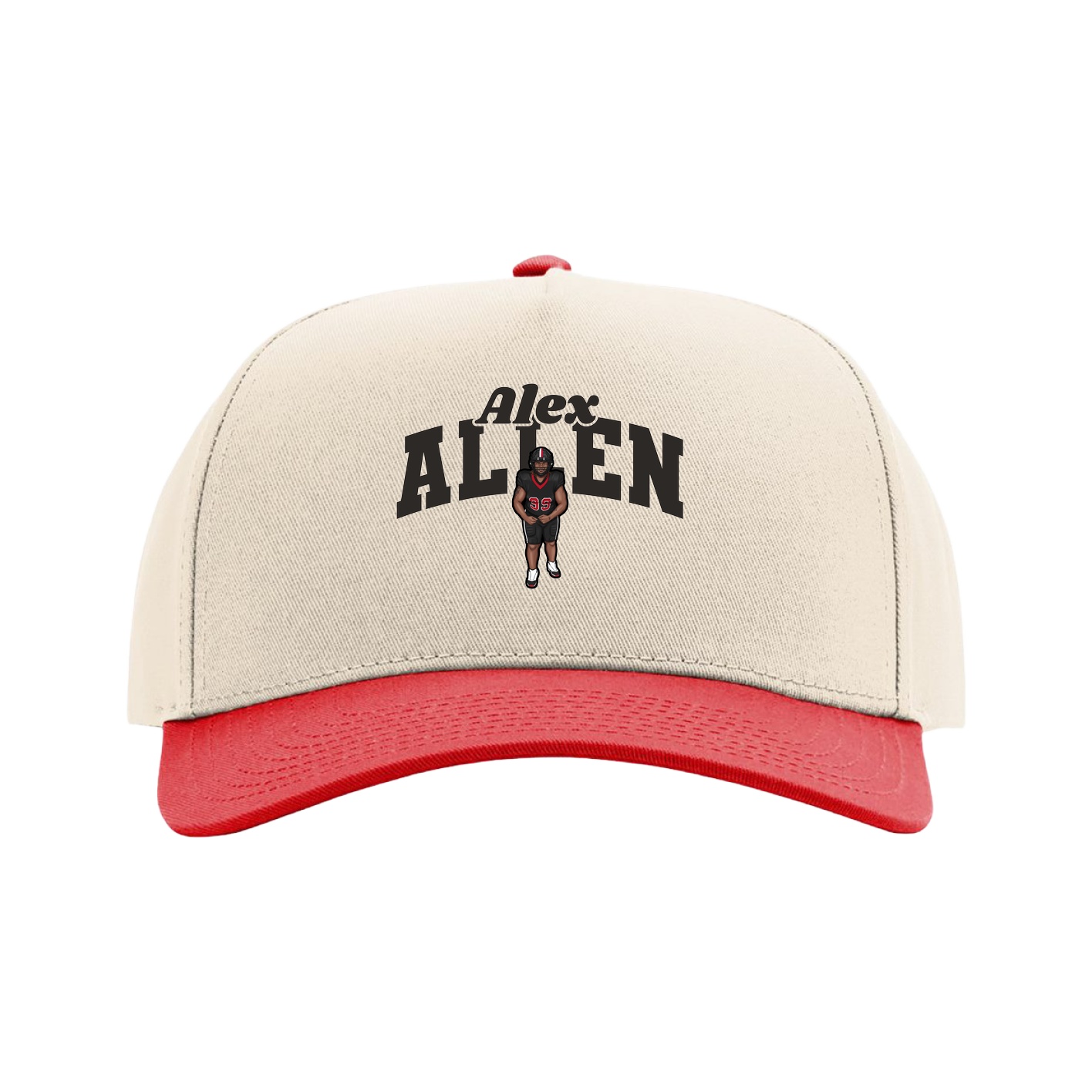 Full Fabric Five-Panel Champ Cap — Signature Arch in Cream/Red