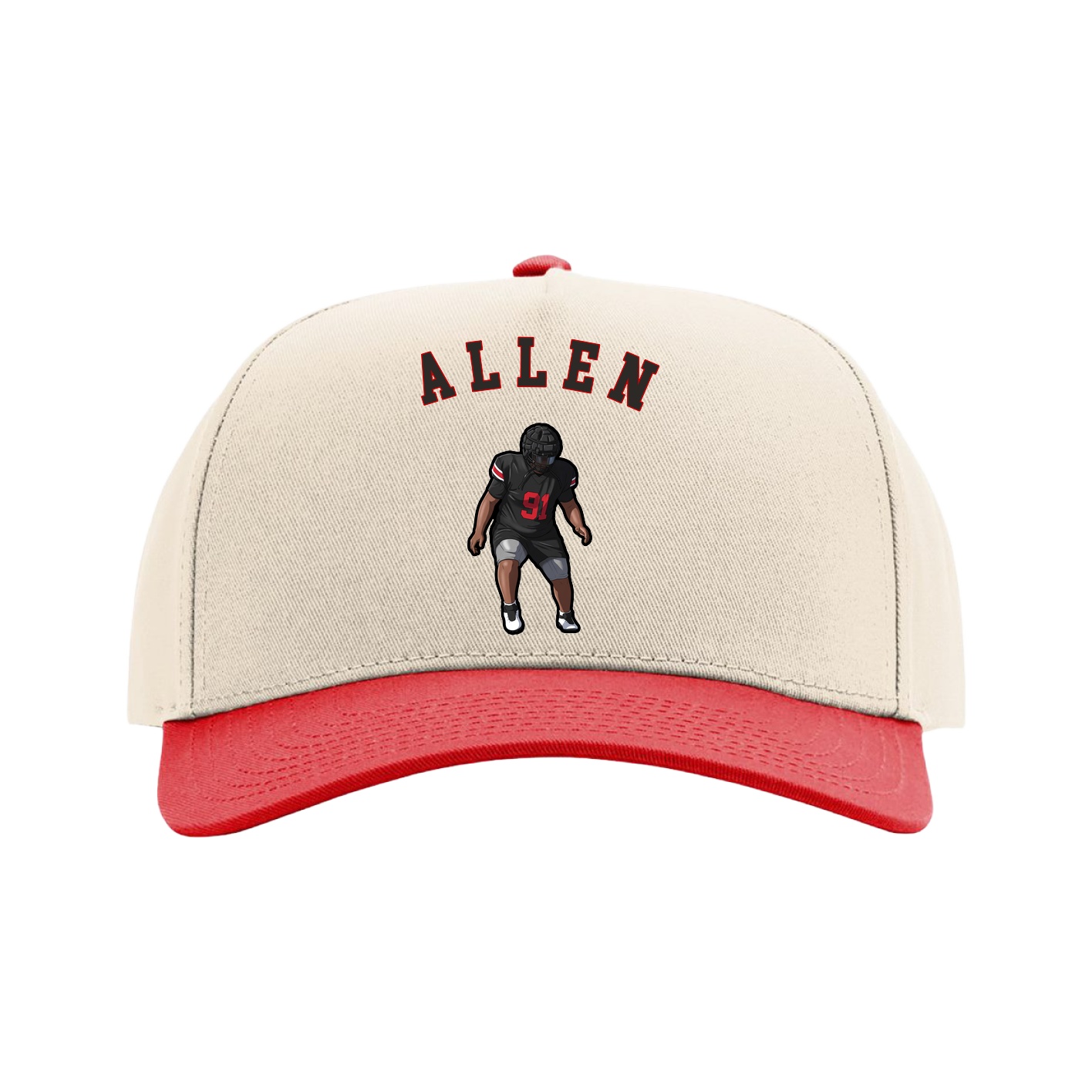 Full Fabric Five-Panel Champ Cap — Shirsey Arch in Cream/Red