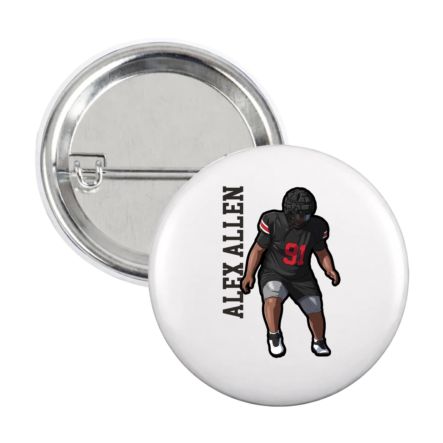 Game Day Button — Name Vertical in White