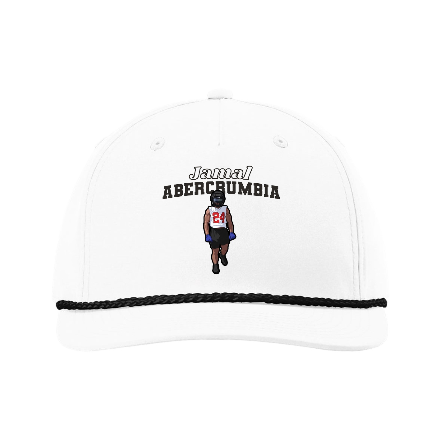 Five-Panel Classic Rope Cap — Name Arch in White