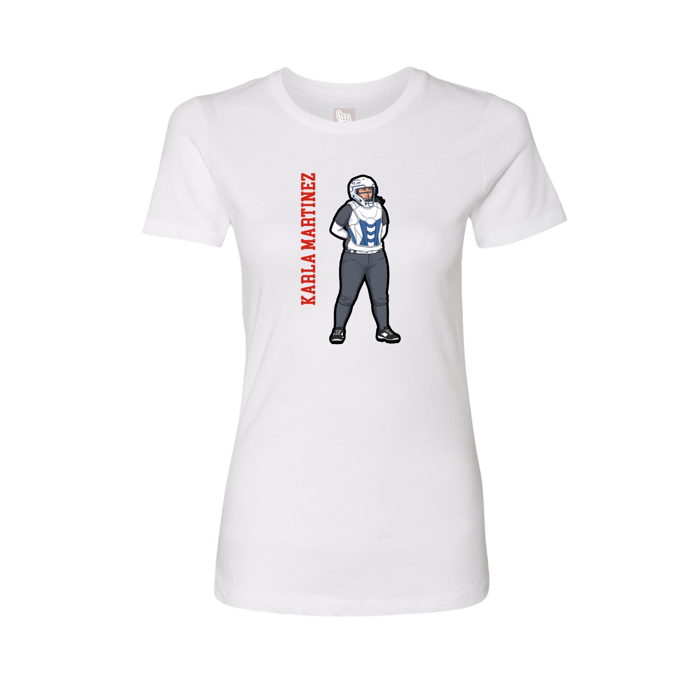 Fitted Women's Tee — Name Vertical in White